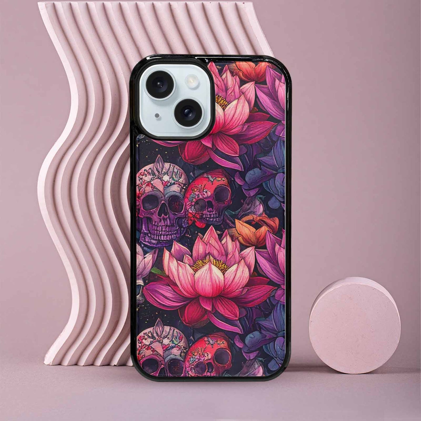 iPhone 15 Case — Lotus Skulls, Custom Printed Phone Case