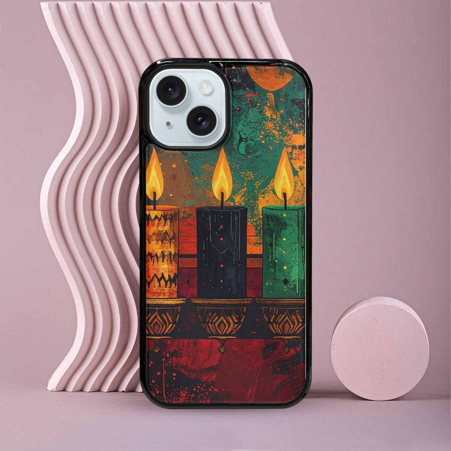 iPhone 15 Case — Kwanzaa Kinara Pattern Seamless Repeat African, Original Design Phone Case