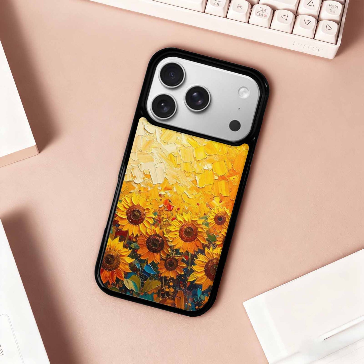 iPhone 17 Pro Case — Impressionist Sunflower Brushstroke Pattern Hundreds Floral, Original Design Phone Case