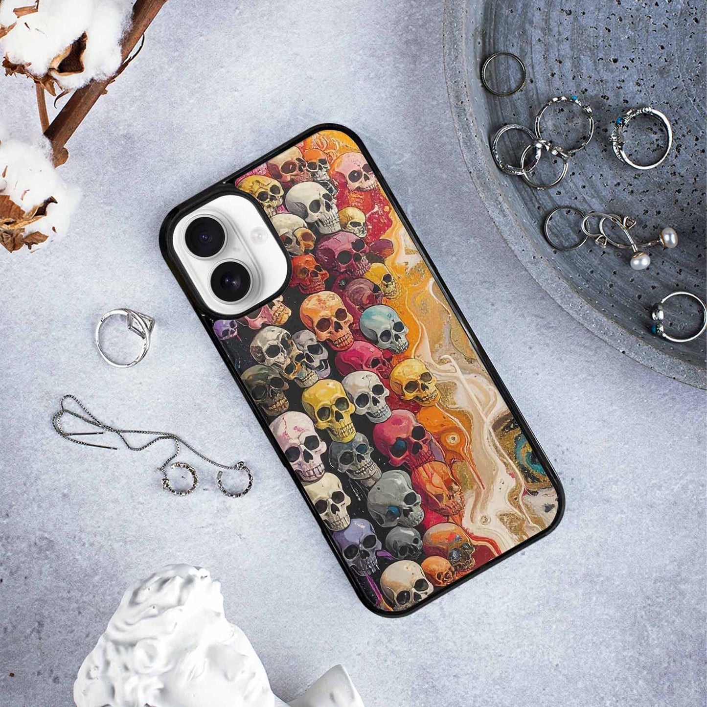 iPhone 16 Plus Case — Skulls Marbleskulls Pattern, Original Design Phone Case