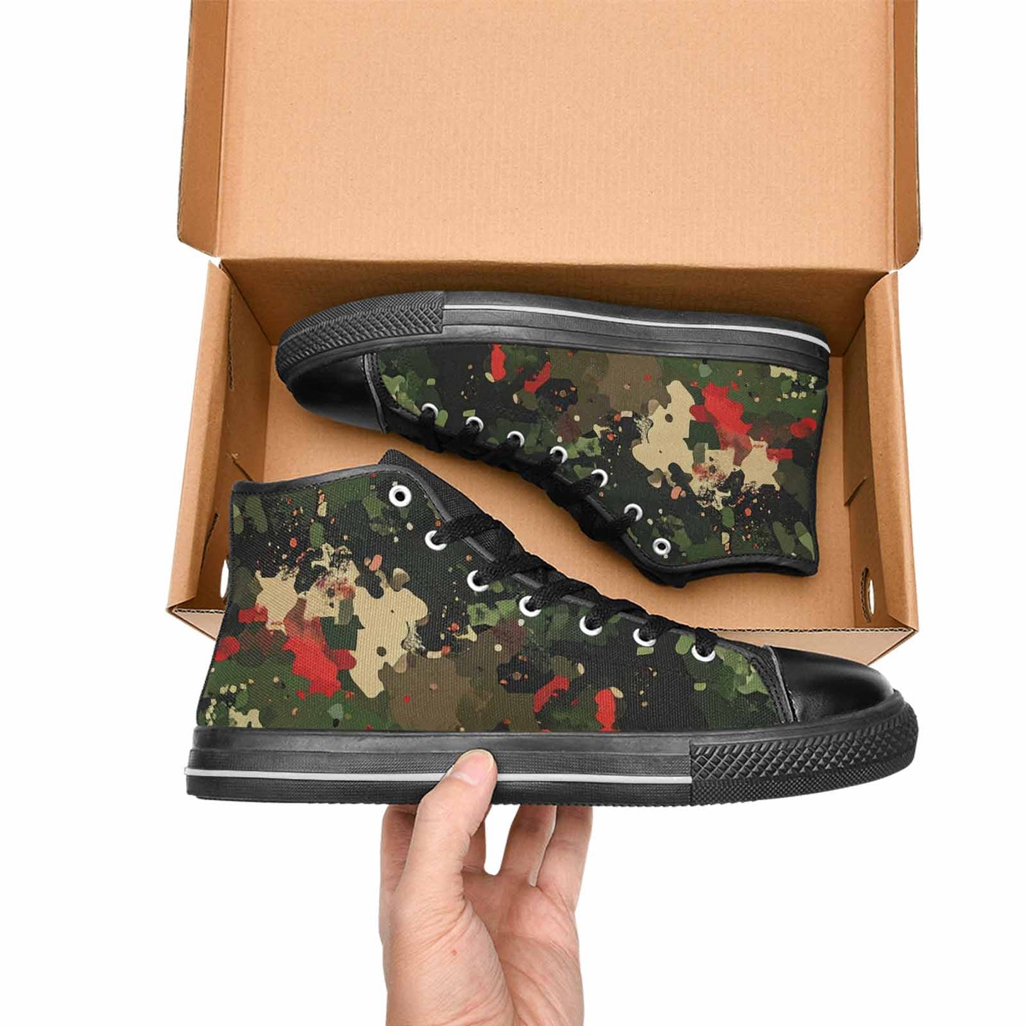 WOMEN'S Military Camouflage Blotch High Top Canvas Vibrant Chaos Shoes