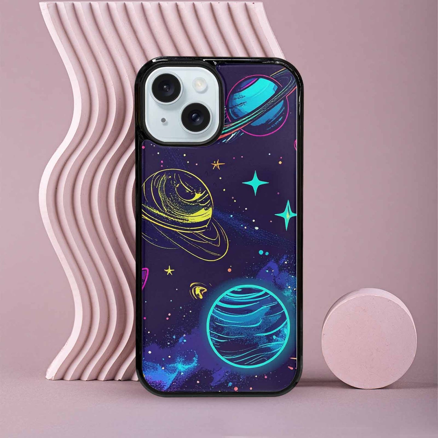 iPhone 15 Case — Space Galaxy Astronaut Pattern Planets Stars, Custom Printed Phone Case