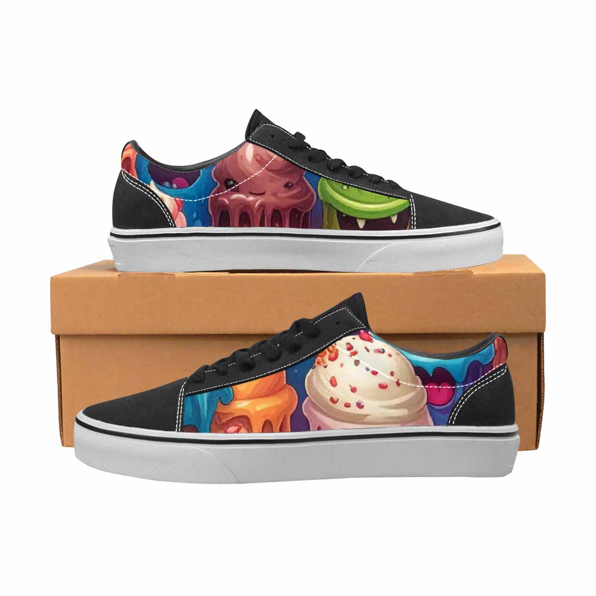 WOMEN'S Melting Ice Cream Monster Lace-Up Canvas Wallpaper Art Custom Sneakers