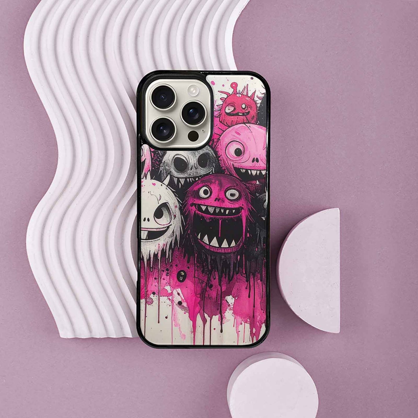 iPhone 16 Pro Max Case — Monsters General Black Pink Ink Cartoon, Original Design Phone Case