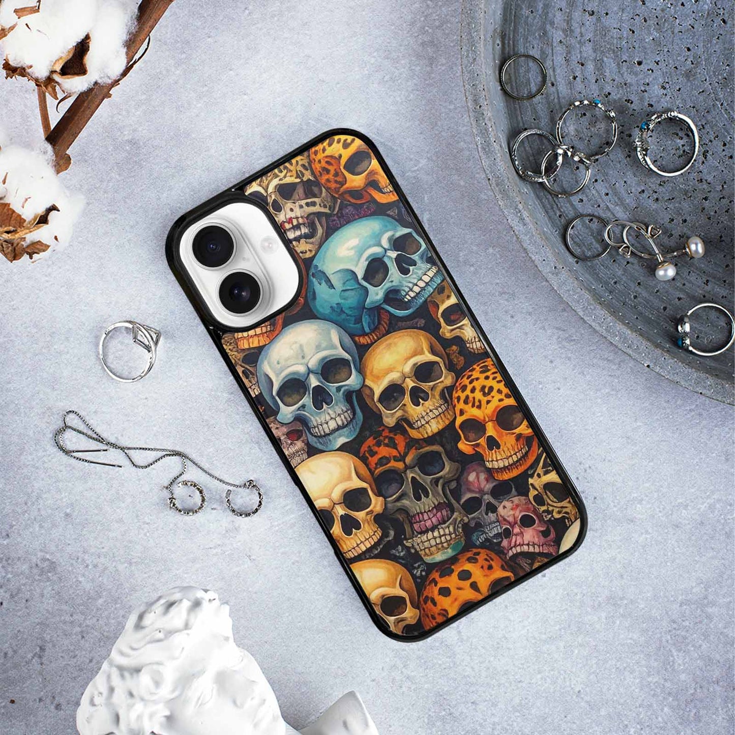 iPhone 16 Plus Case — Skulls Pattern Hundreds Of Sma, Custom Designed Case Cover