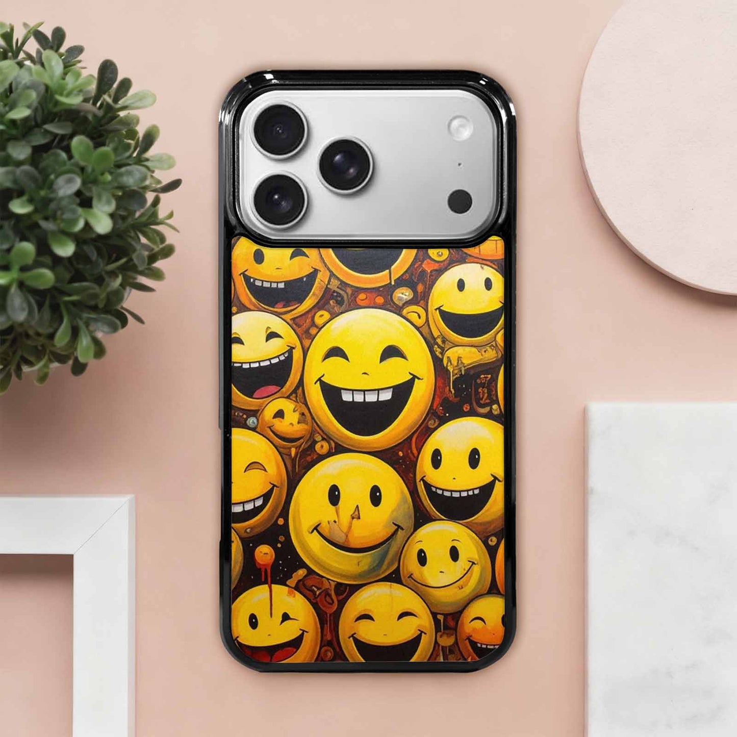 iPhone 17 Pro Max Case — Melting Moon Smiley Red Original Art, Custom Print Case Cover