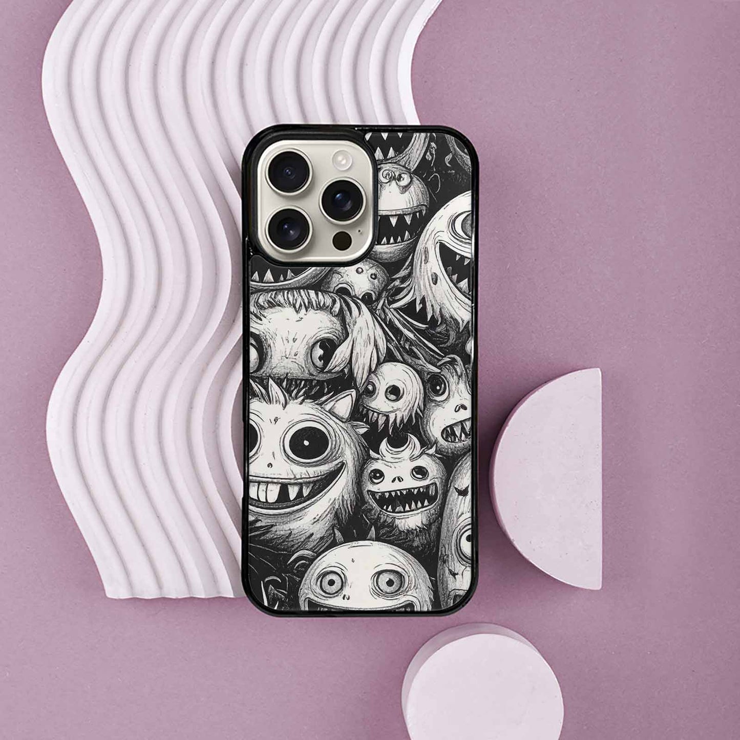 iPhone 16 Pro Max Case — Black And White Monster Face Collage, Unique Phone Case Design