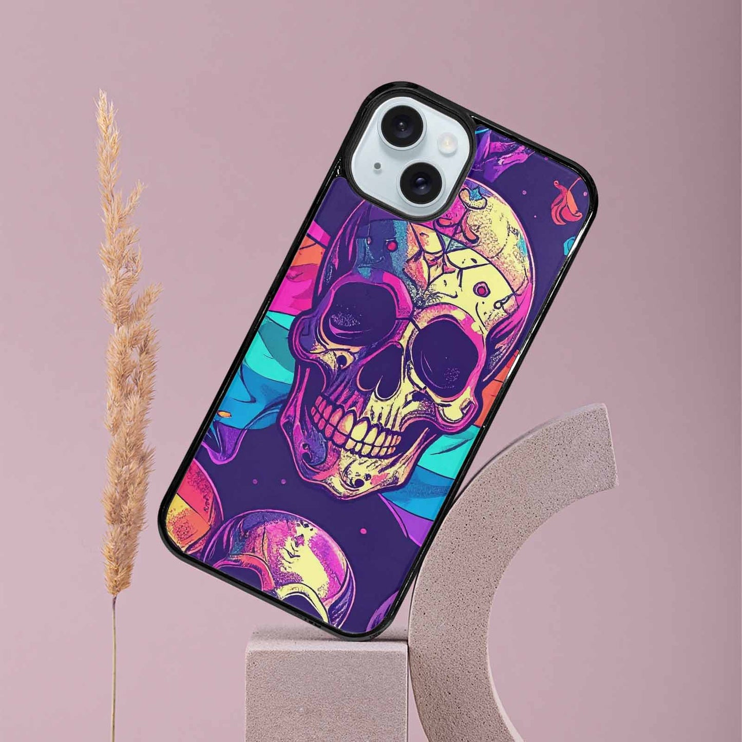 iPhone 15 Plus Case — Pride Flag Skulls Seamless Pattern Vibrant, Custom Phone Case