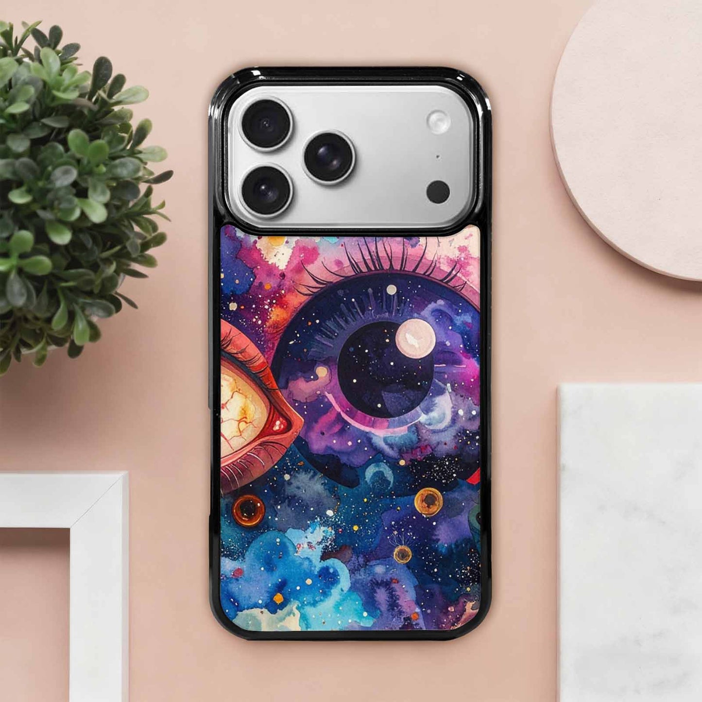 iPhone 17 Pro Max Case — Cartoon Eyeballs Galaxy Space, Unique Phone Case Design