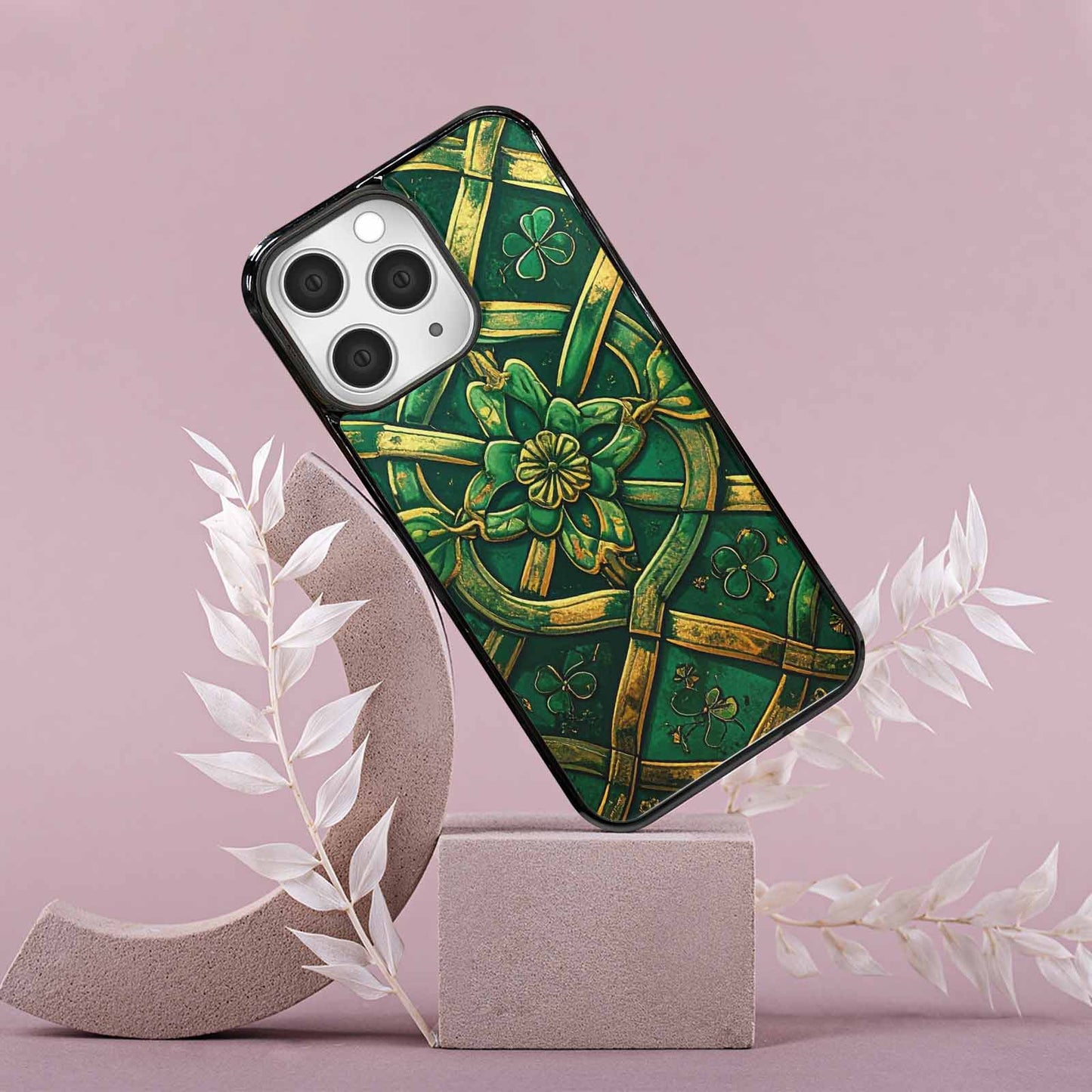 iPhone 15 Pro Max Case — Irish Celtic Knot Pattern Shamrocks Seamless, Custom Designed Case Cover