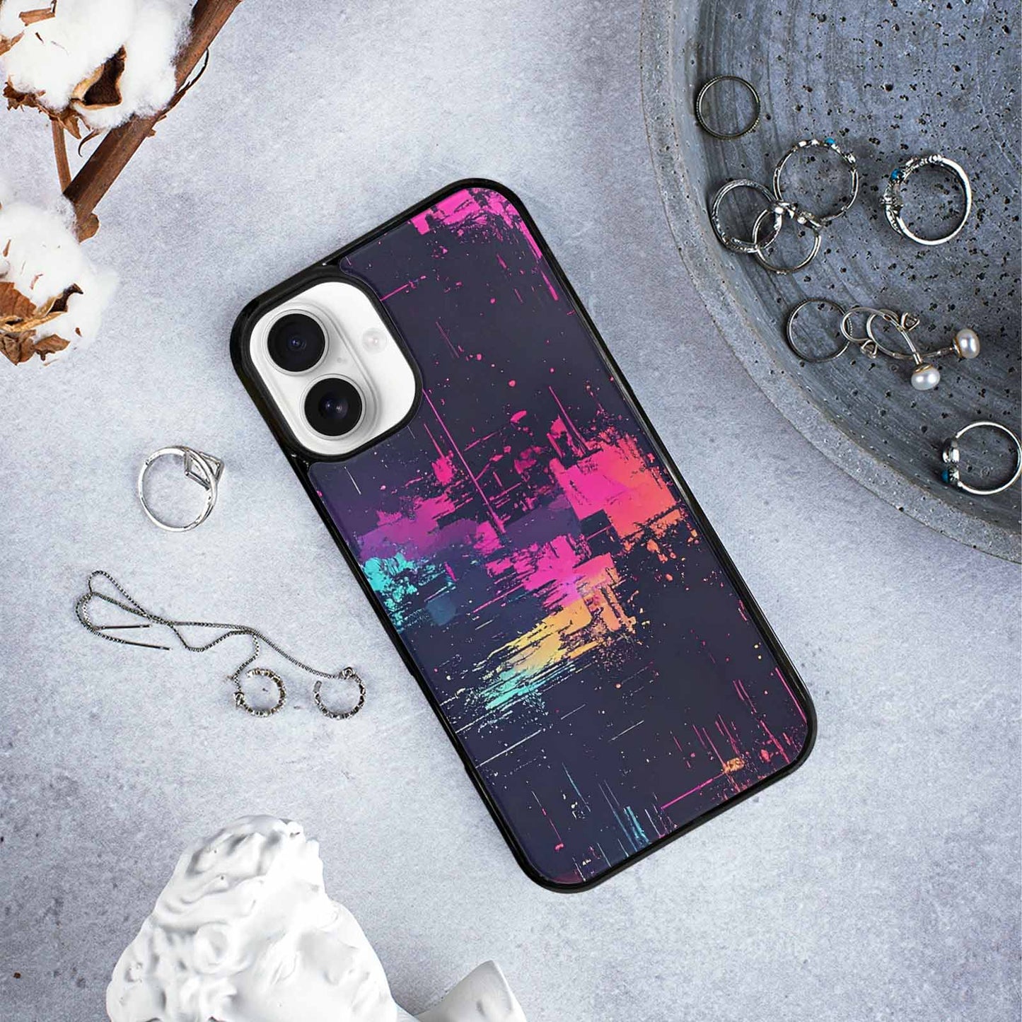 iPhone 16 Plus Case — Glitch Dark Art Seamless Pattern Vibrant, Personalized Phone Case