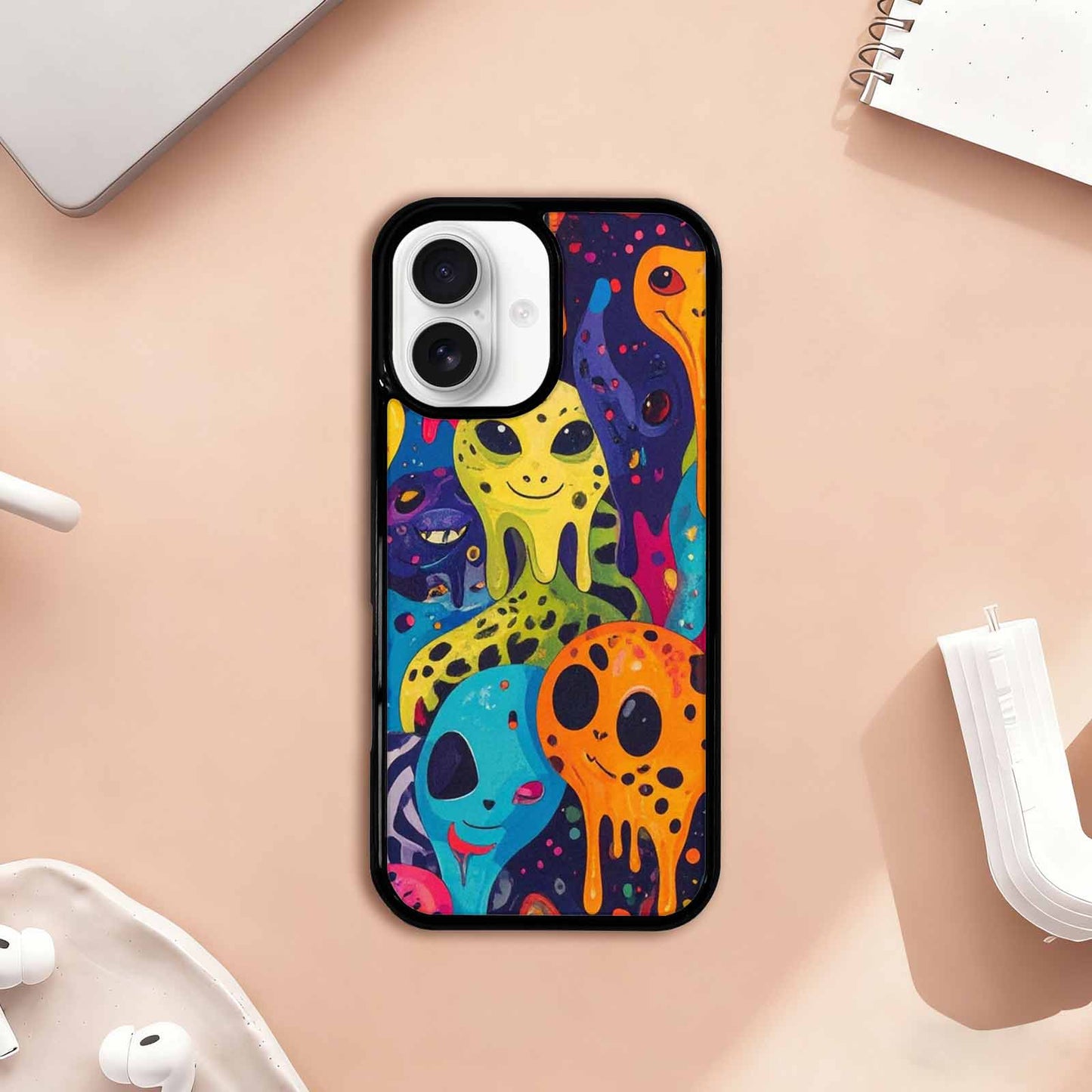 iPhone 17 Case — Melting Aliens Pattern Alien Scifi, Custom Art Phone Cover