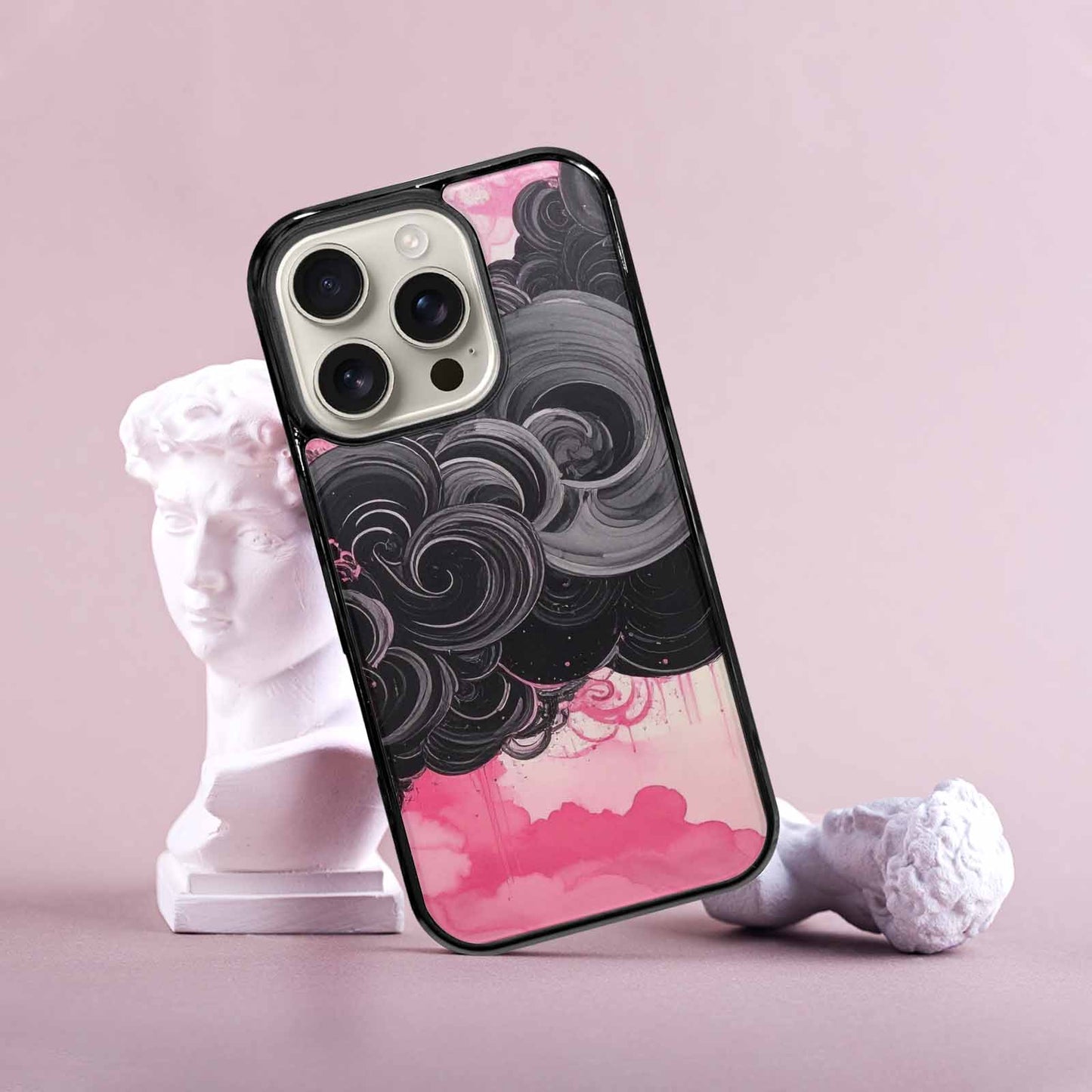 iPhone 16 Pro Case — Van Gogh Swirl Black Pink Ink, Custom Print Case Cover
