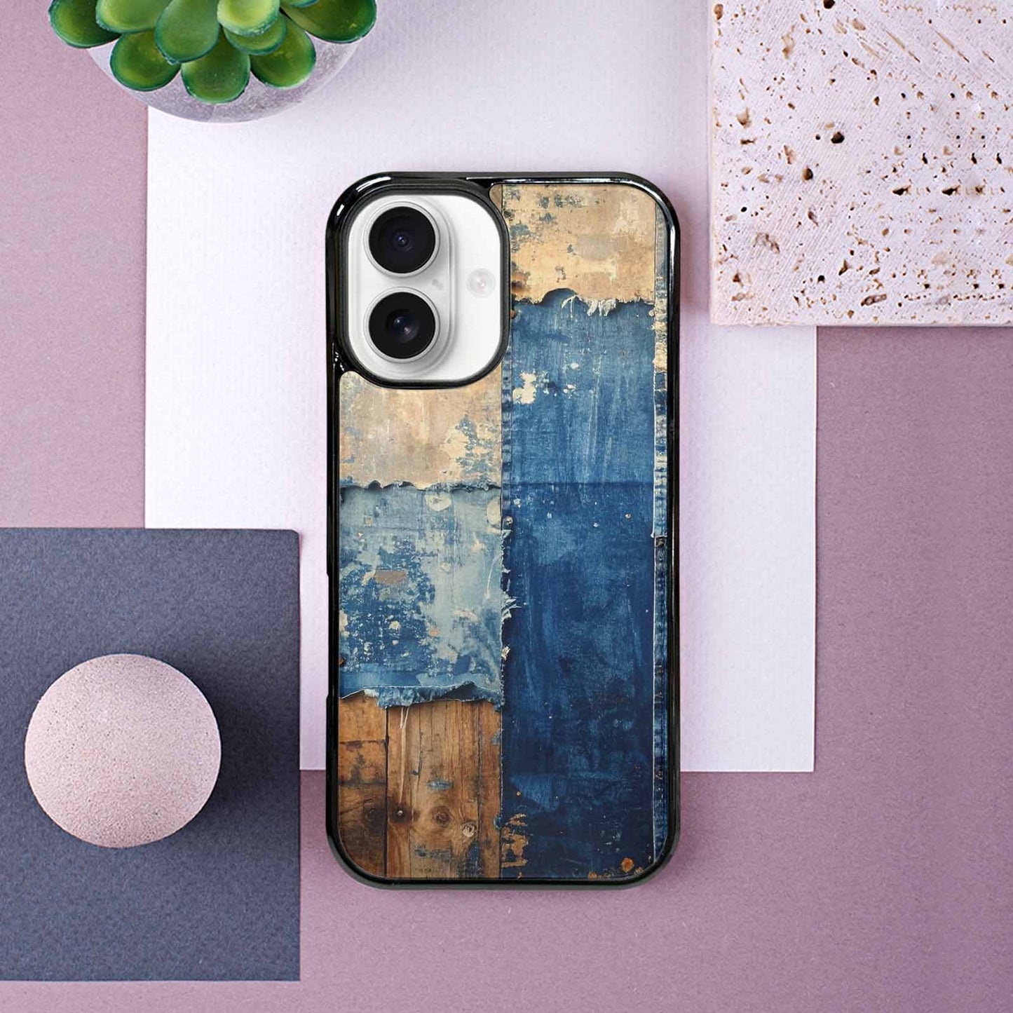 iPhone 16 Case — Denim Distressed Textures Print Edge To, Custom Printed Phone Case