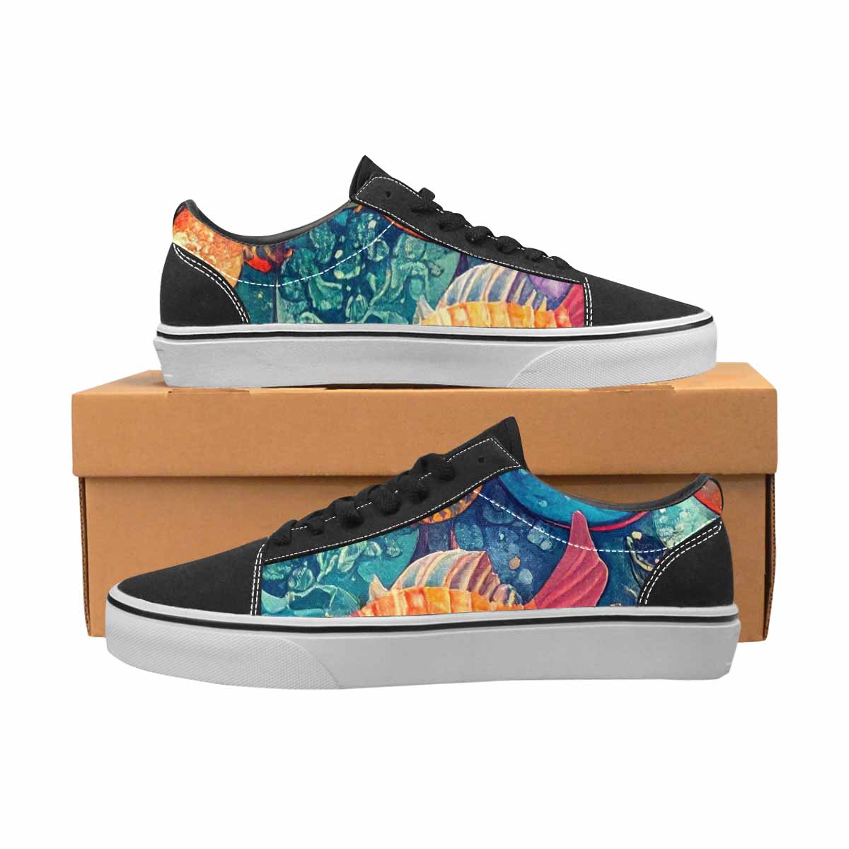 MEN'S Fish Scale Coral Canvas Lace-Up Grunge Custom Shoes