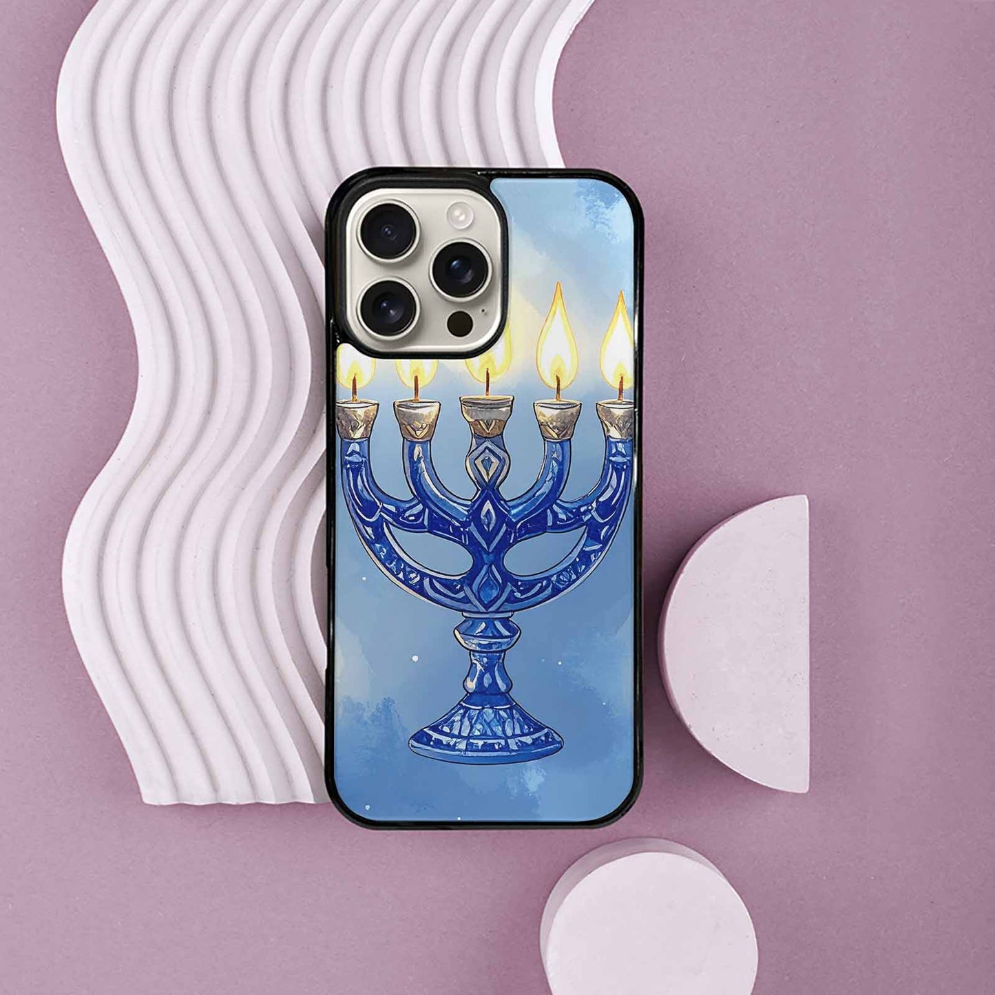 iPhone 16 Pro Max Case — Hanukkah Menorah Pattern Seamless Repeat Jewish, Custom Art Phone Cover