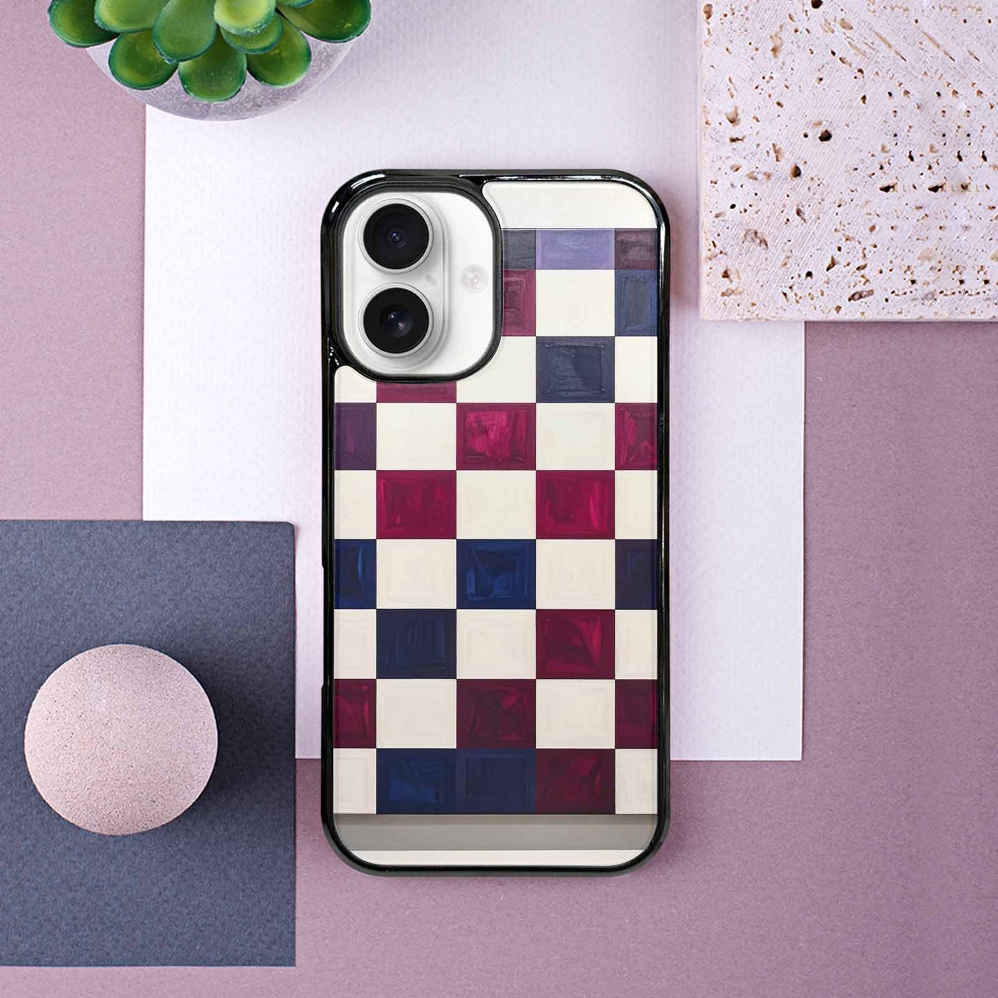 iPhone 16 Case — Checkerboard Print, Unique Phone Case Design