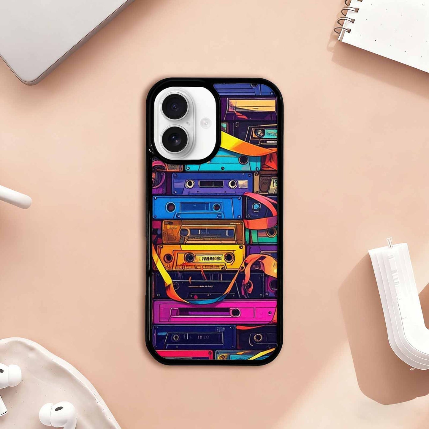 iPhone 17 Case — Retro Cassette Tape Pattern Retro Vintage, Custom Print Case Cover