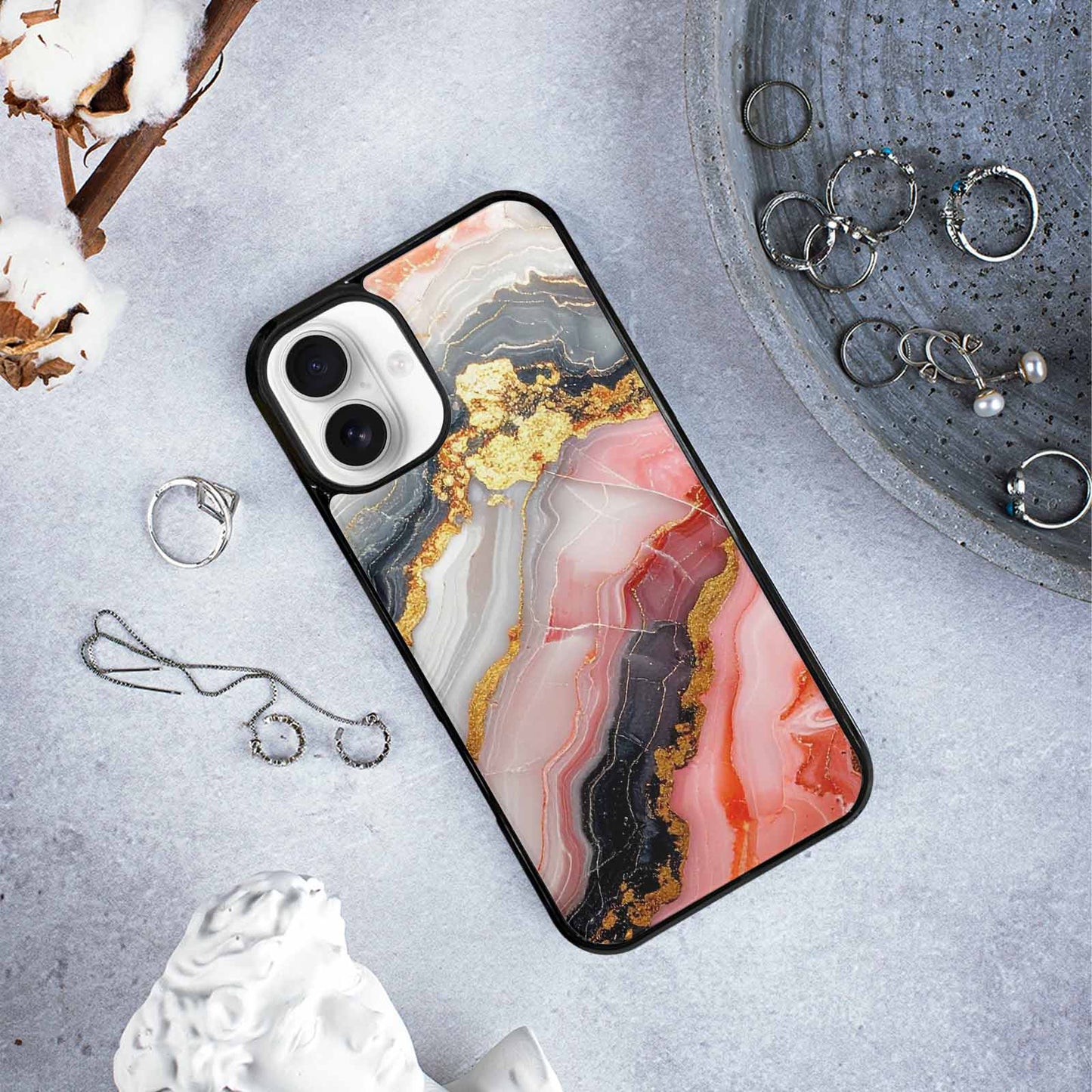 iPhone 16 Plus Case — Marble Vein Marble Veins Pattern Hundreds, Custom Art Phone Cover