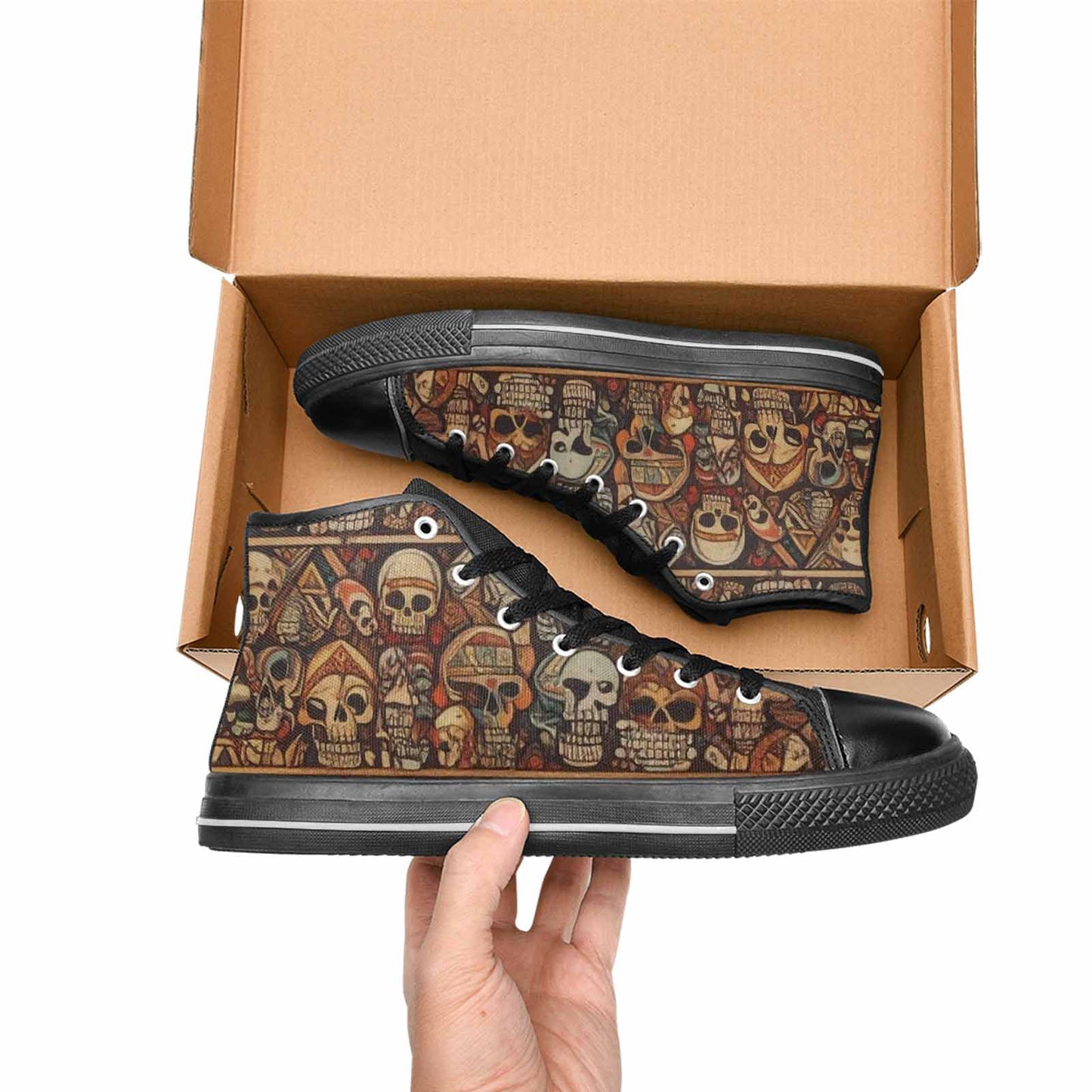 MEN'S Skulls - Tribal-Patterned- High Top Canvas Wallpaper Art Custom Sneakers