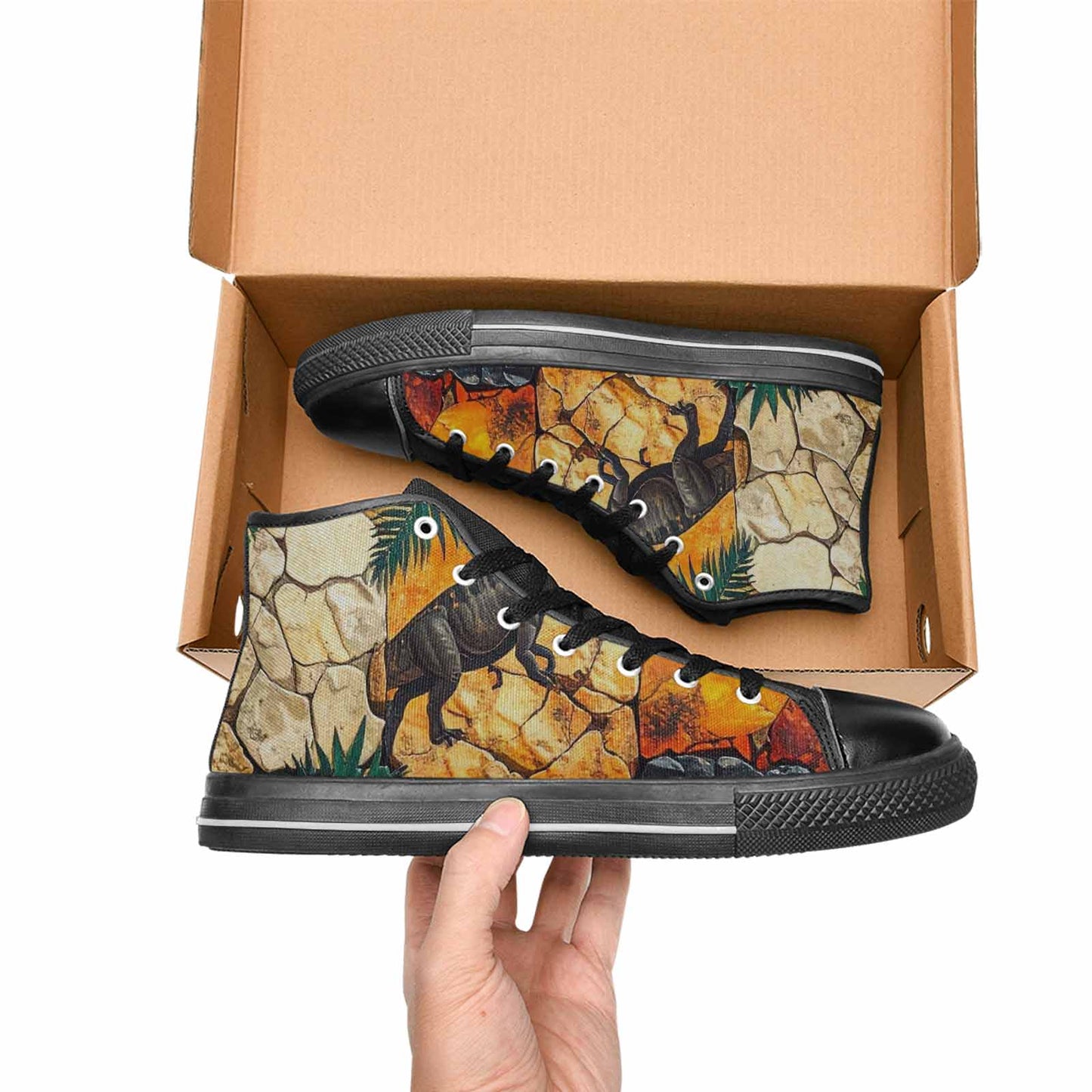 MEN'S Dinosaur Silhouette High Top Canvas Neon Fantasy Custom Sneakers