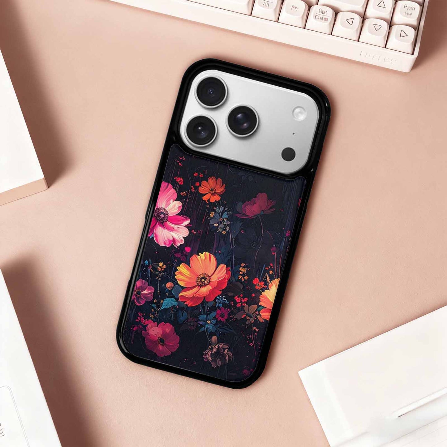 iPhone 17 Pro Case — Shadowy Glitch Floral Pattern Hundreds Floral, Custom Print Case Cover