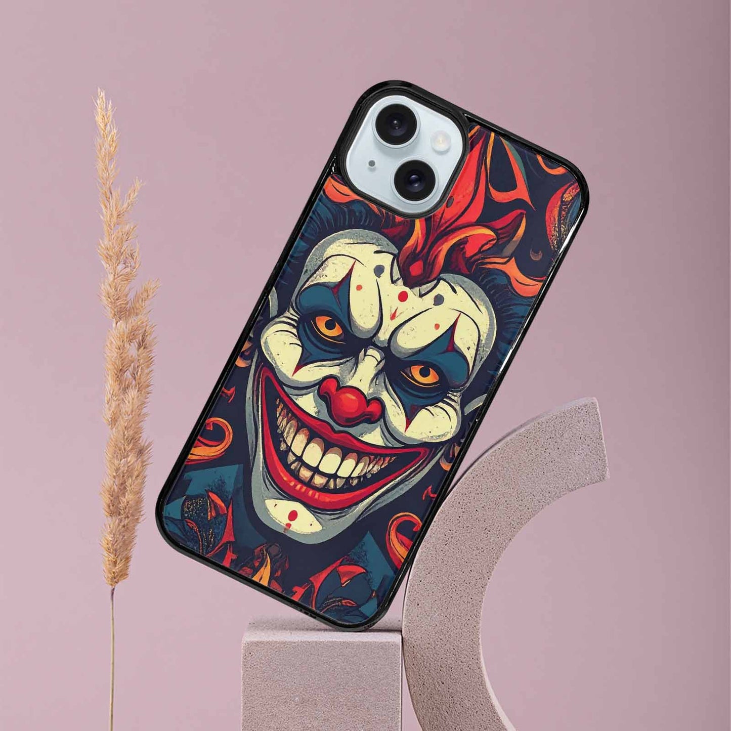 iPhone 15 Plus Case — Evil Circus Heads Faces Overlapping Patterns, Custom Print Case Cover
