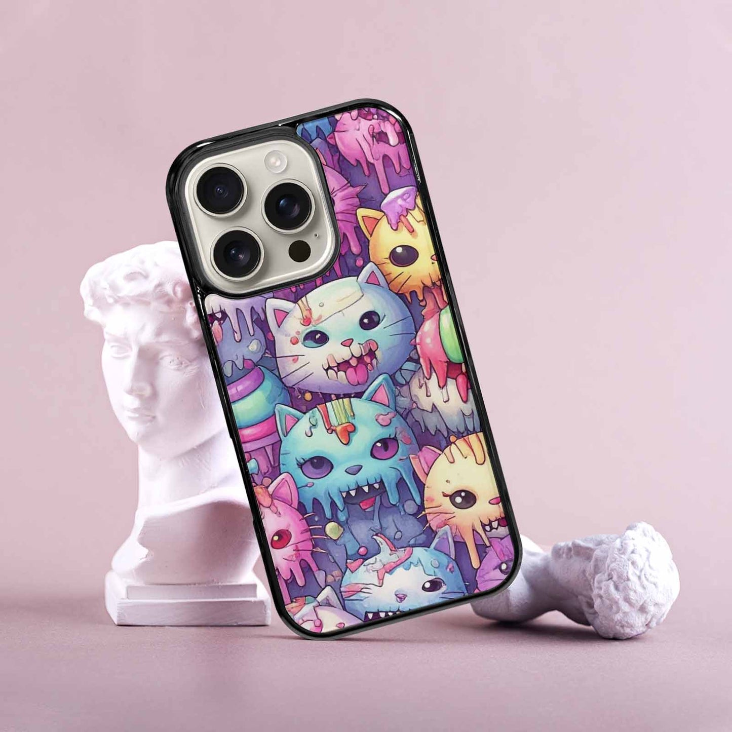 iPhone 16 Pro Case — Pastel Gore Cat Character Pattern Hundreds, Original Design Phone Case