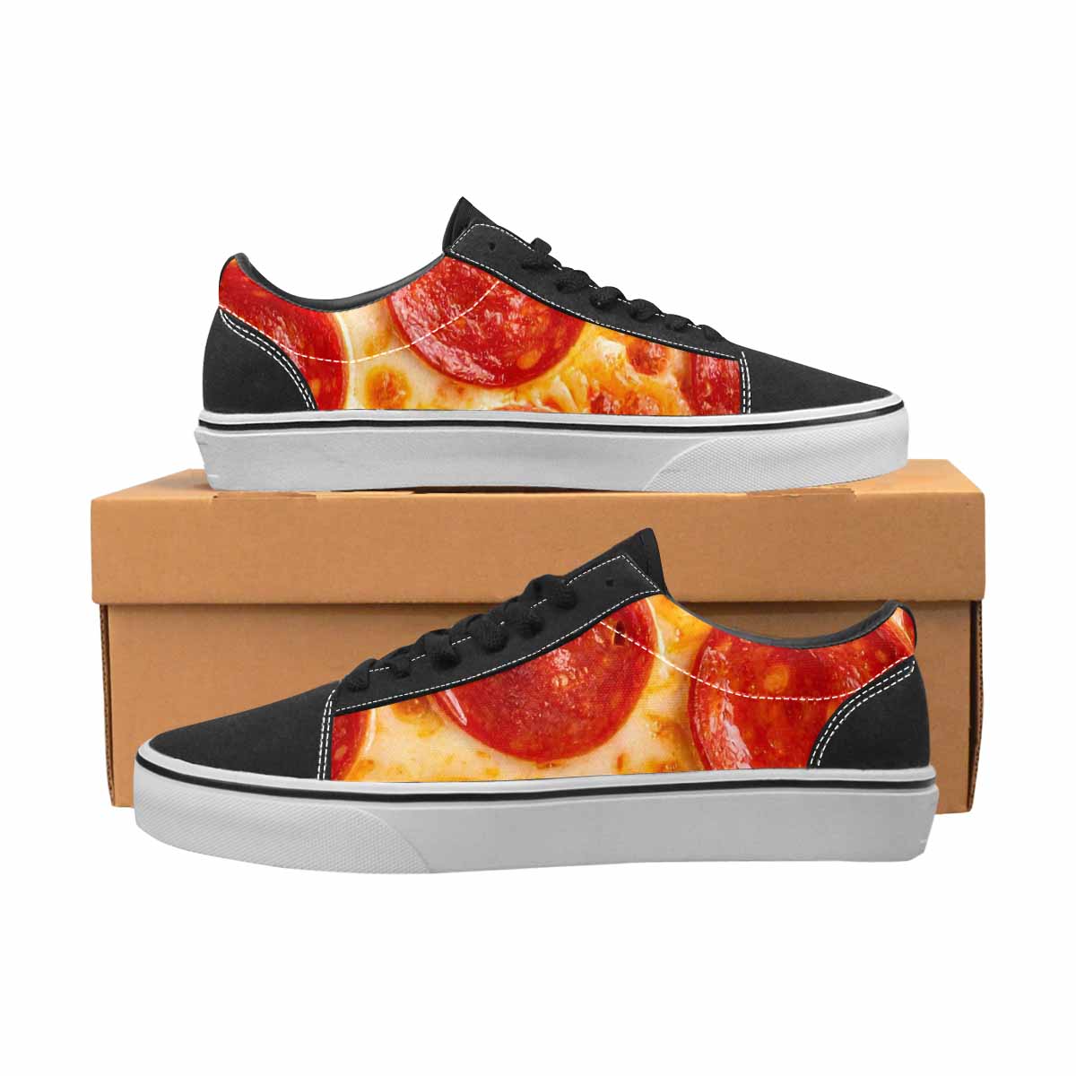 WOMEN'S Pepperoni Pizza Print Canvas Lace-Up Grunge Custom Shoes