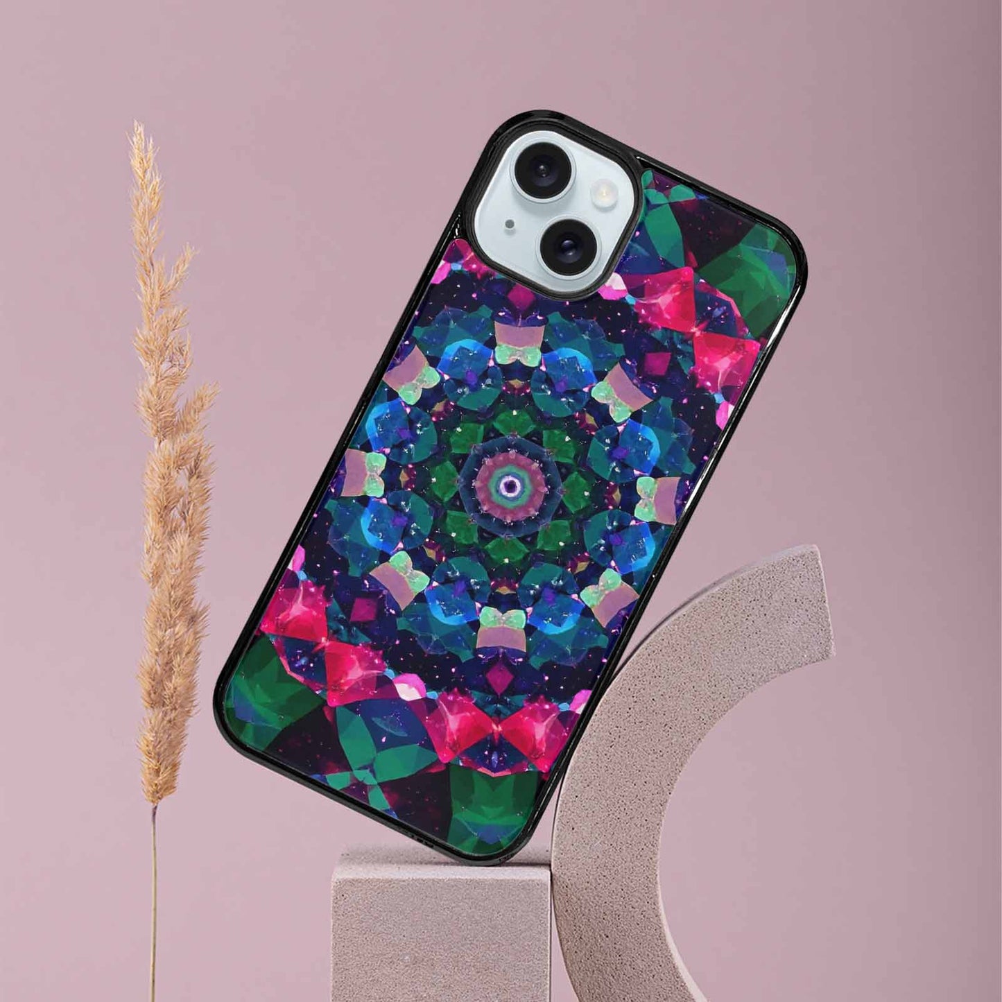iPhone 15 Plus Case — Crystal Mandala Art Seamless Pattern Vibrant, Custom Made Phone Cover