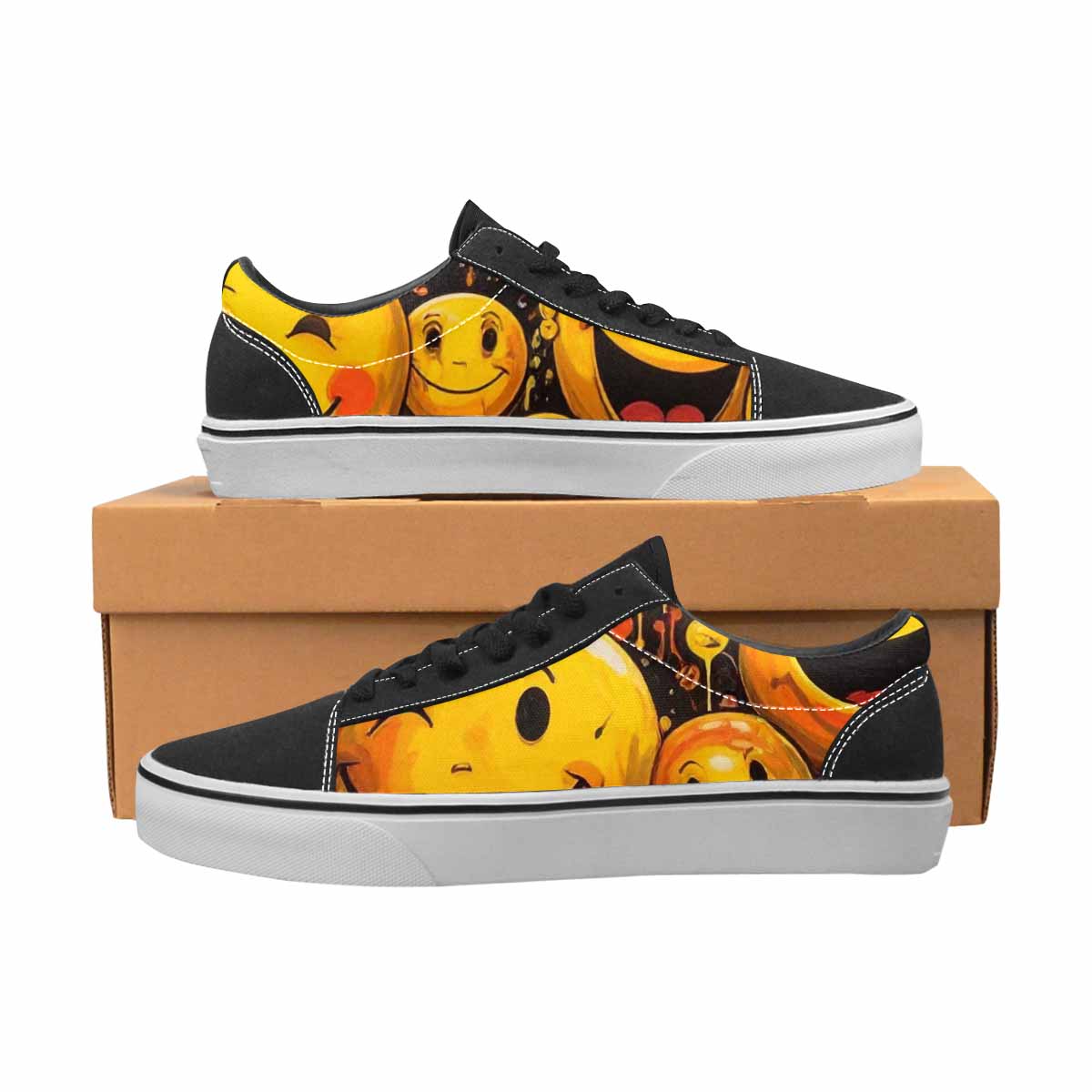 WOMEN'S Melting Moon Smiley — Lace-Up Canvas Wallpaper Art Custom Sneakers