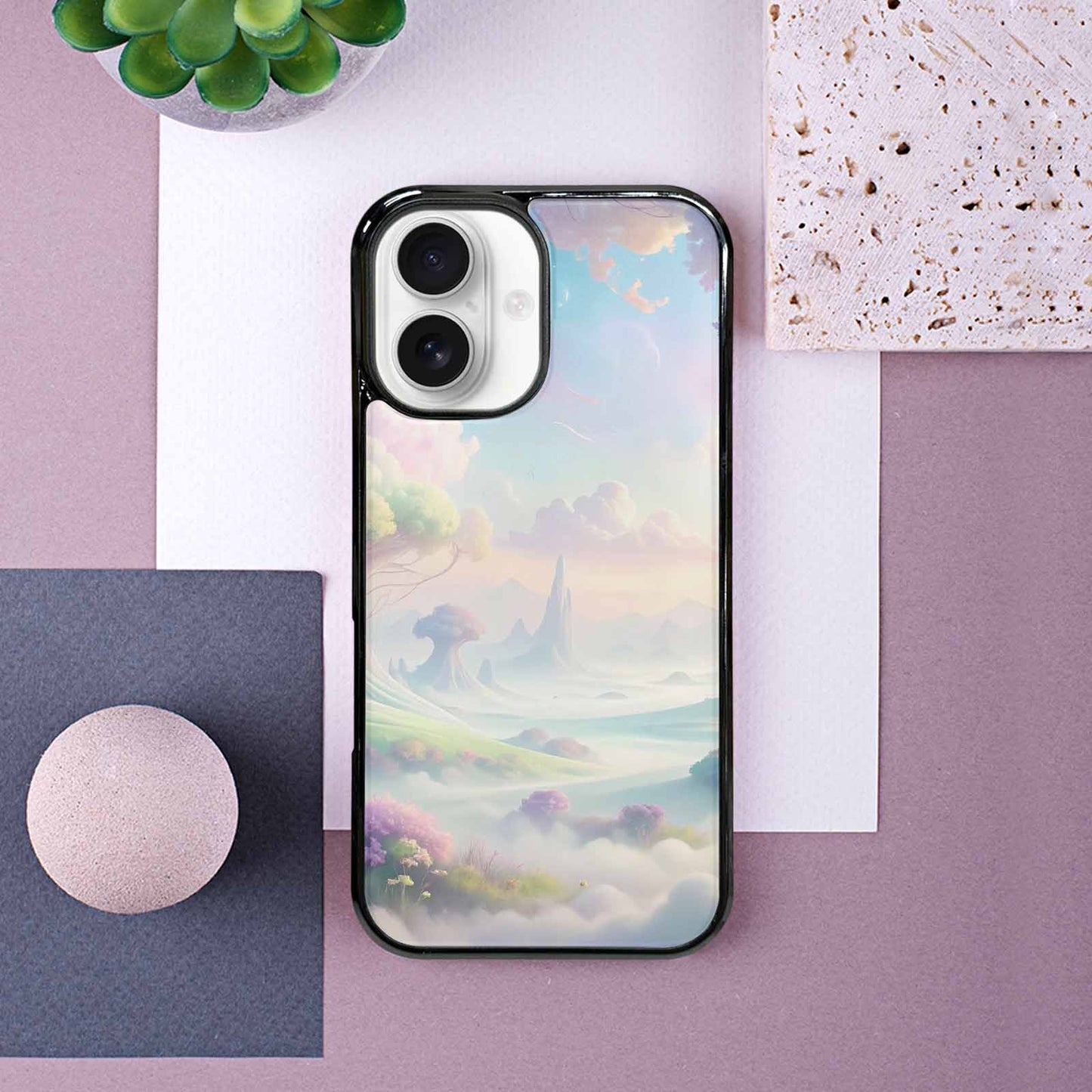 iPhone 16 Case — Surrealist Dreamscape Illustration Pattern, Custom Print Case Cover