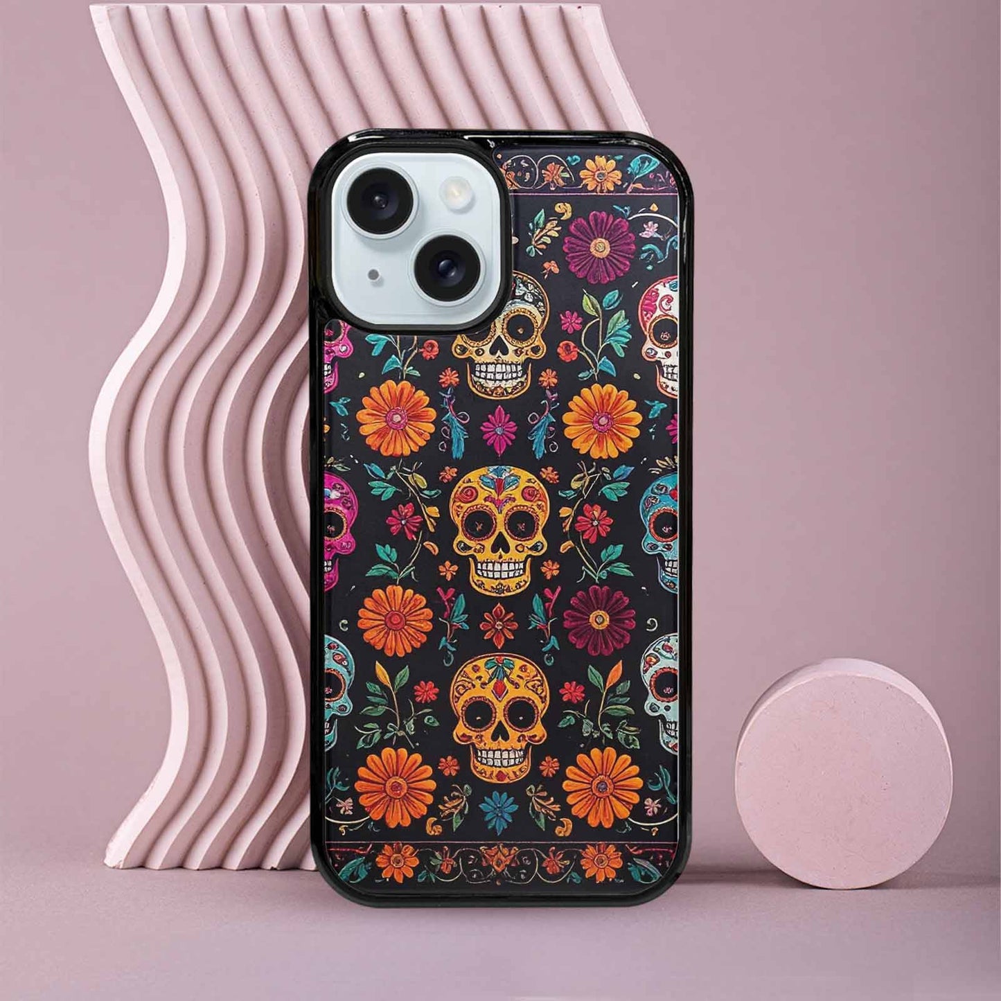 iPhone 15 Case — Colorful Dia De Los Muertos Sugar, Custom Art Phone Cover