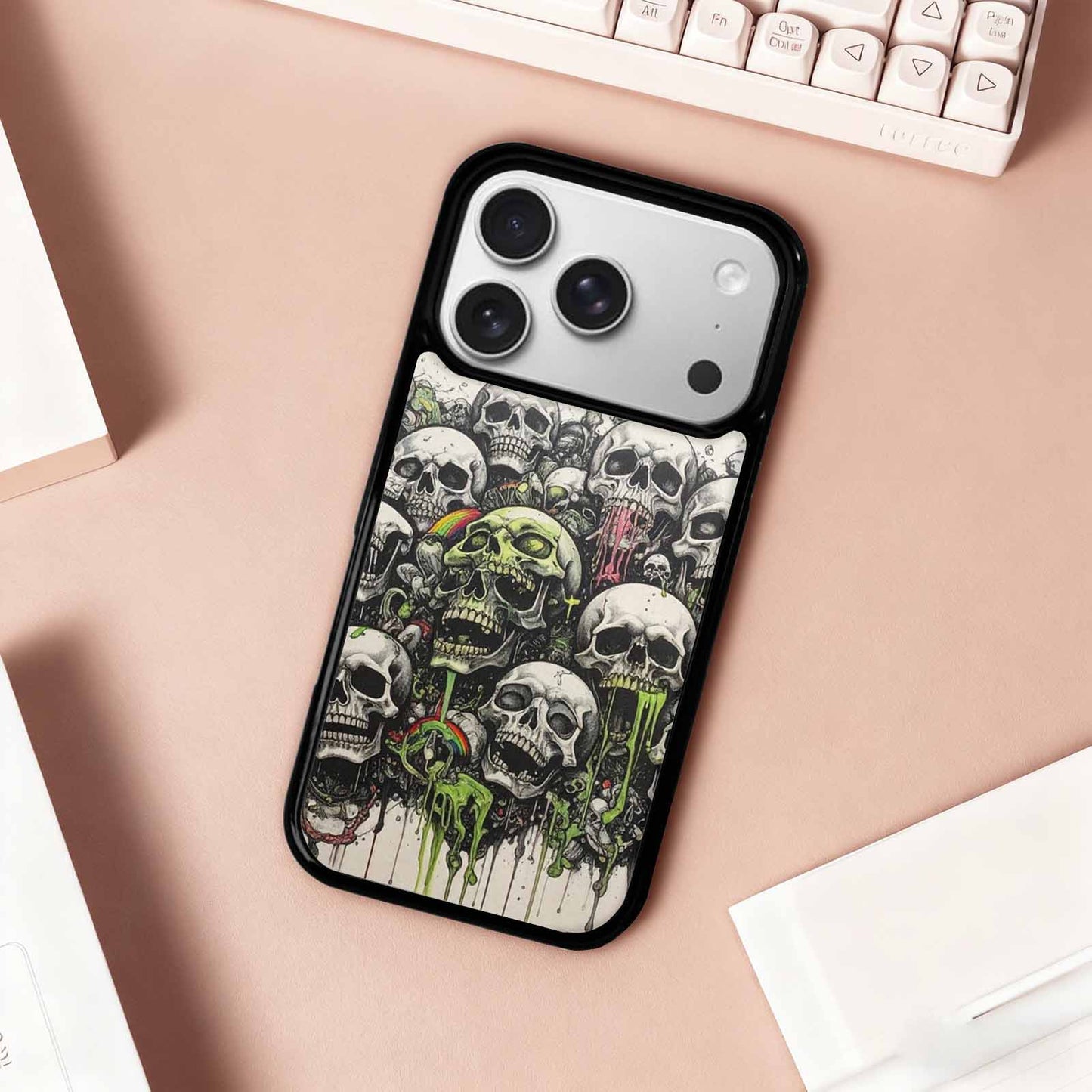 iPhone 17 Pro Case — Black Green Ink Rainbow From Gothic, Custom Made Phone Cover