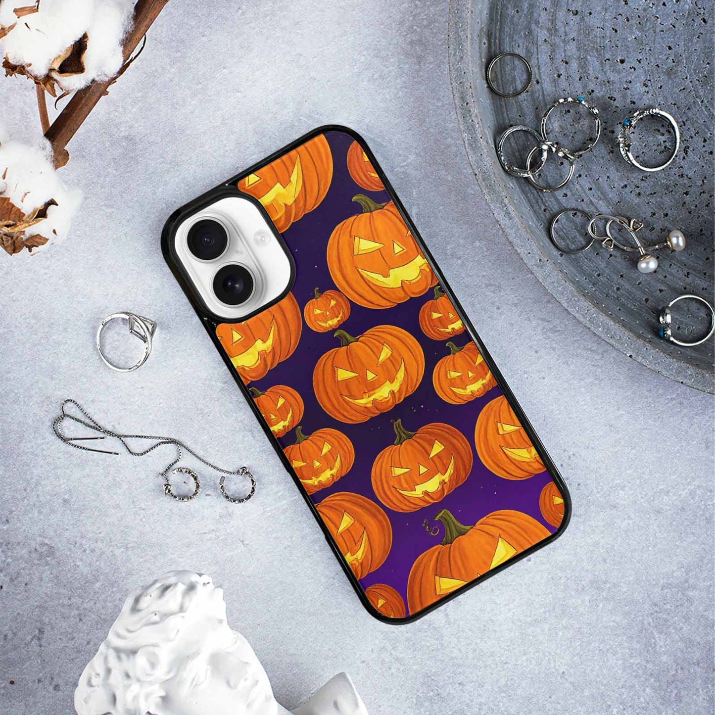 iPhone 16 Plus Case — Halloween Jackolantern Purple Sky Custom, Custom Made Phone Cover