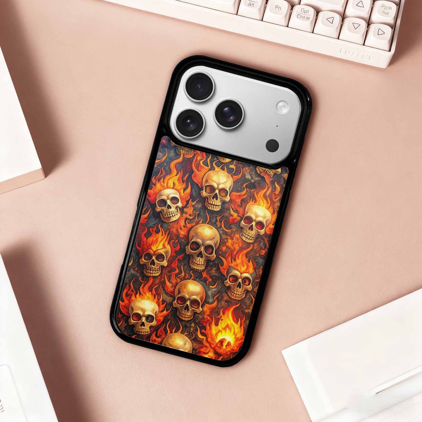 iPhone 17 Pro Case — Skulls Flaming Skulls Small Skull Gothic, Custom Designed Case Cover