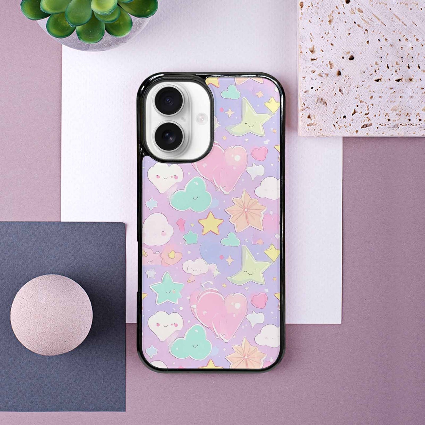 iPhone 16 Case — Cute Kawaii Style Generic Icons Stars, Original Design Phone Case