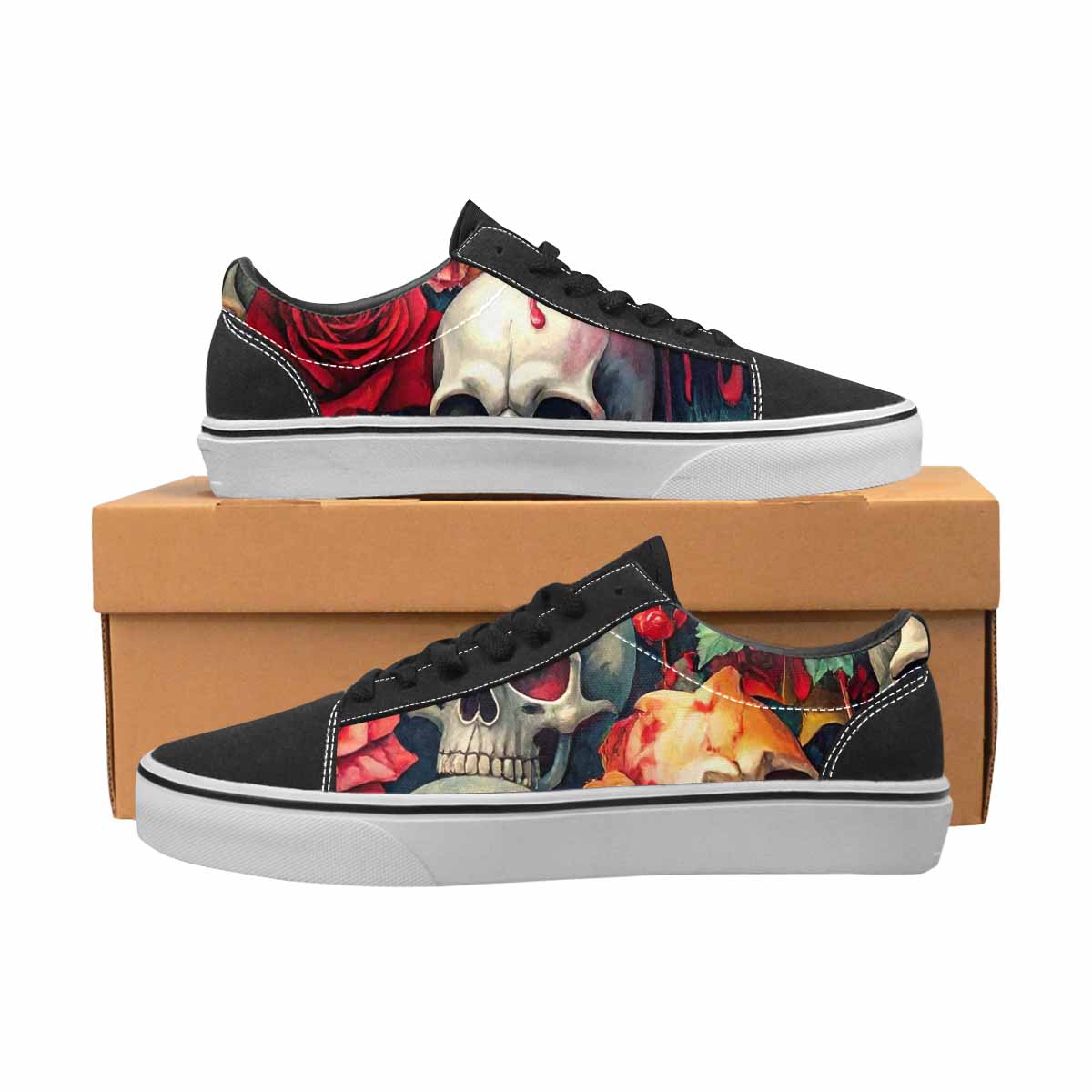 WOMEN'S Skulls Roses Melting Skulls Lace-Up Canvas Wallpaper Art Custom Sneakers