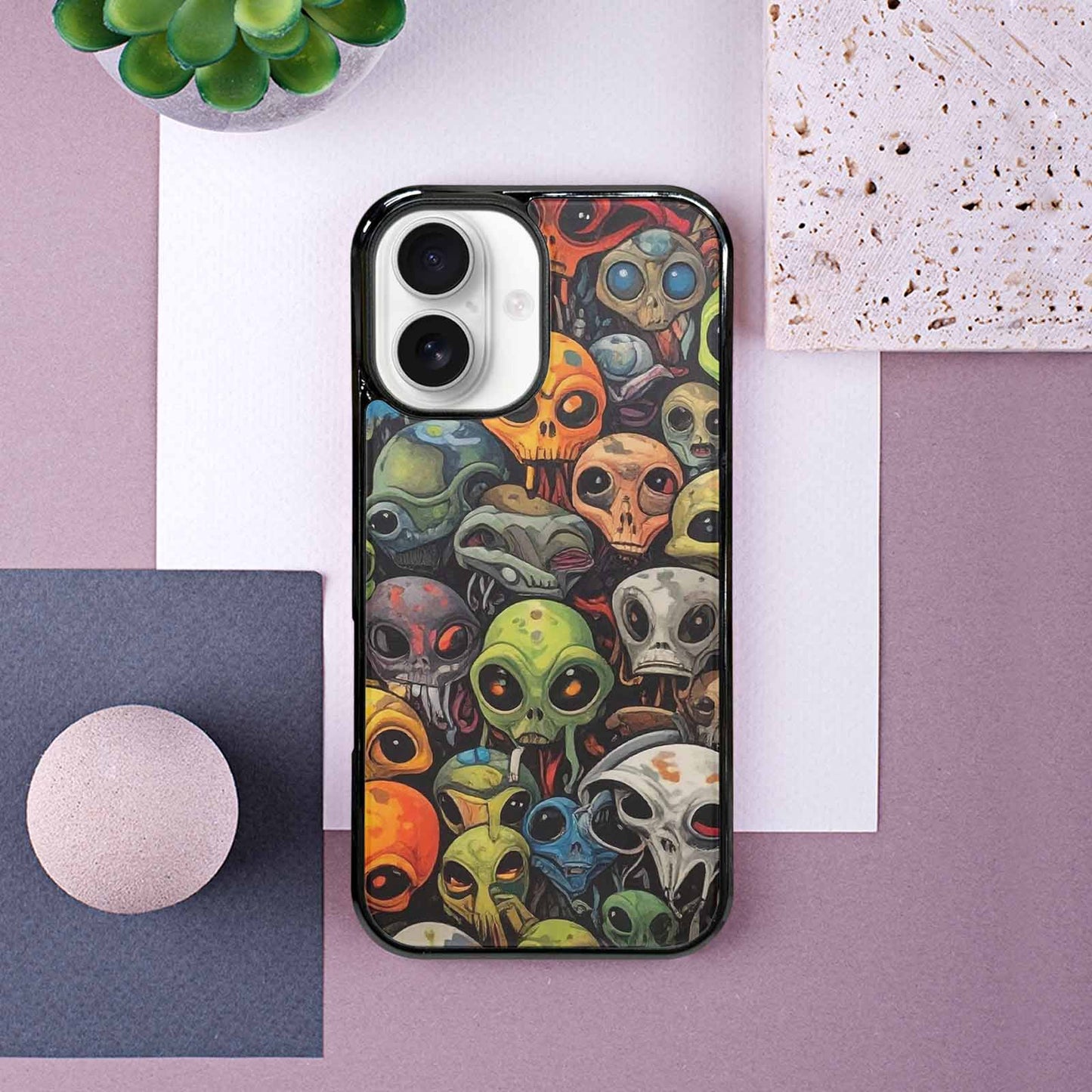 iPhone 16 Case — Aliens Camo Aliens Pattern Hundreds Of, Custom Made Phone Cover