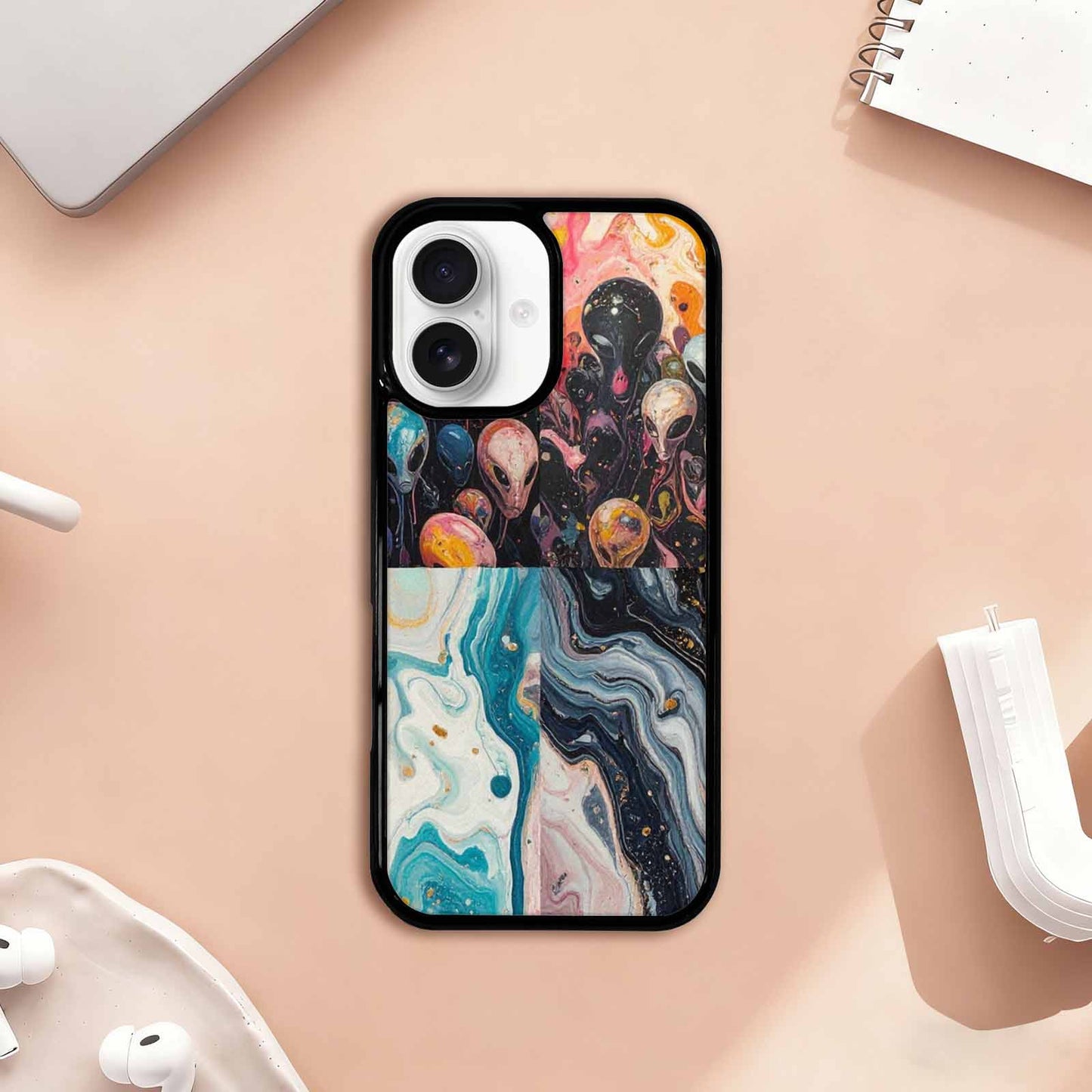 iPhone 17 Case — Aliens Marblealiens Pattern Alien Scifi, Custom Printed Phone Case