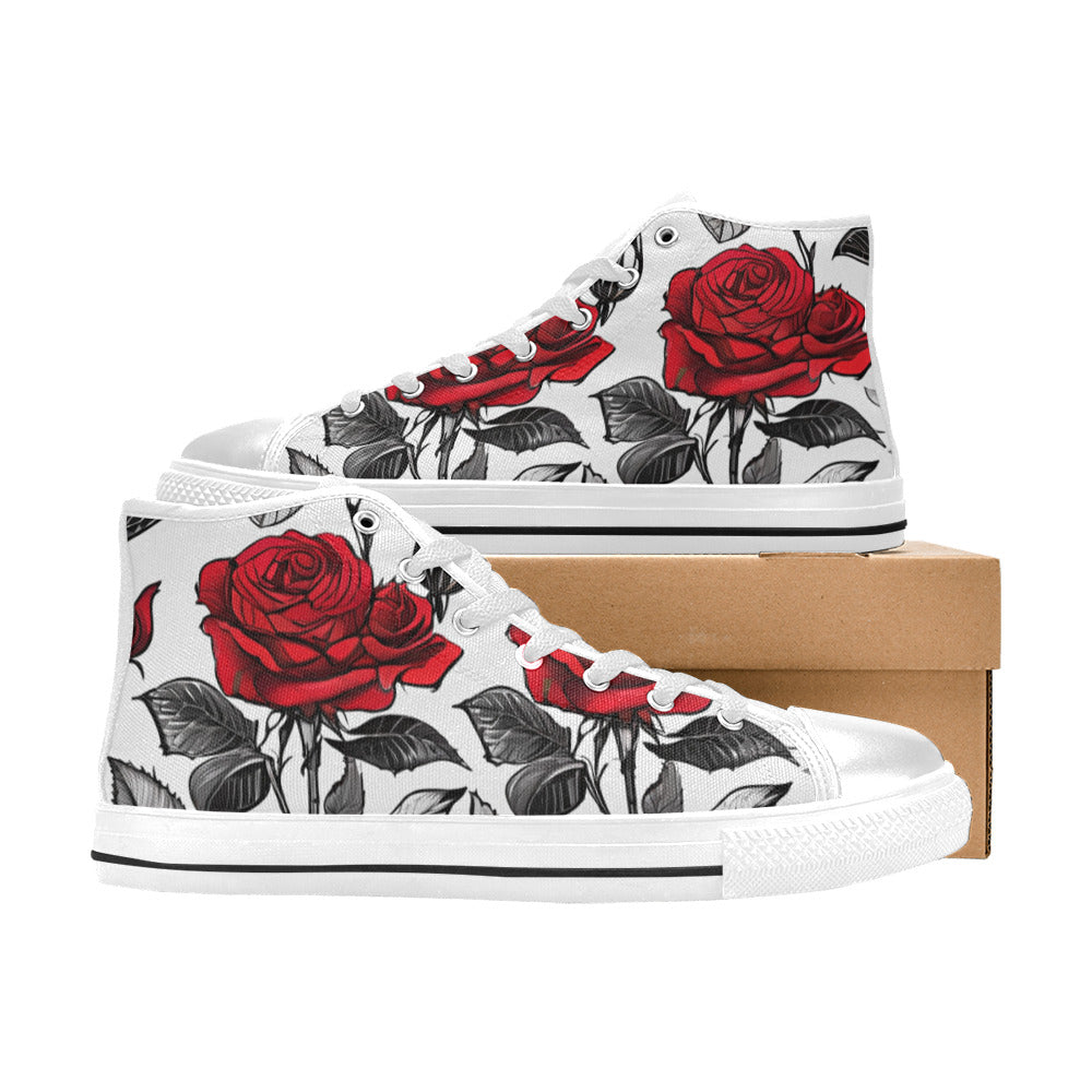 MEN'S Red Roses Pen Ink High Top Canvas Grunge Custom Shoes