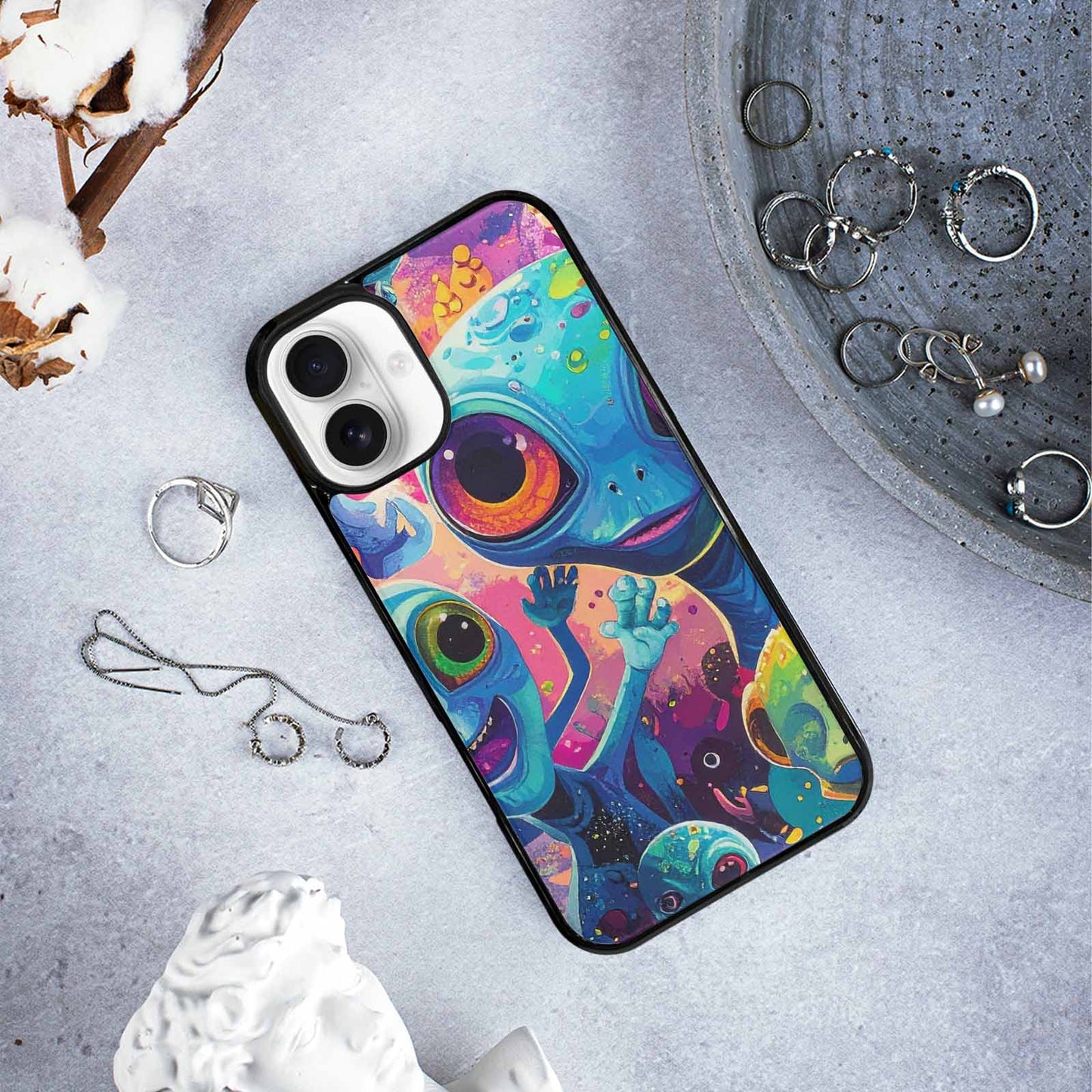 iPhone 16 Plus Case — Cartoon Alien Characters, Customized Protective Case