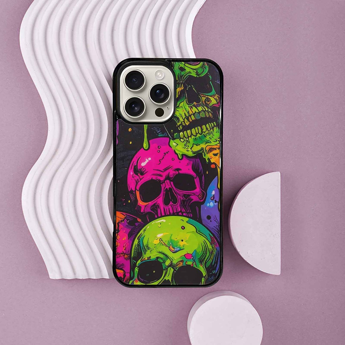 iPhone 16 Pro Max Case — Vibrant Camo 1000\'s Of Skeletons Neon, Original Design Phone Case