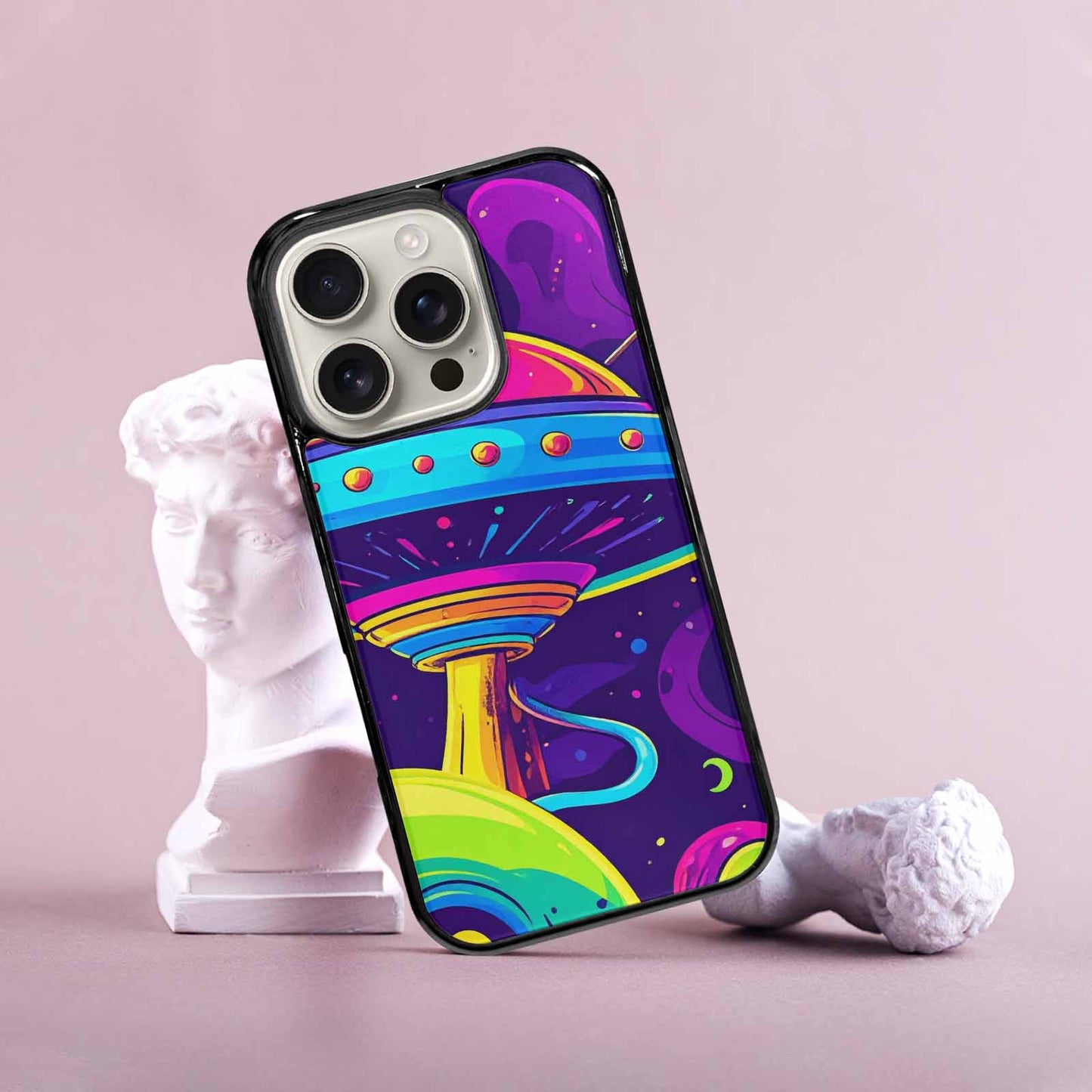 iPhone 16 Pro Case — Alien Ufo Cartoon Art Pattern Groovy, Custom Designed Case Cover