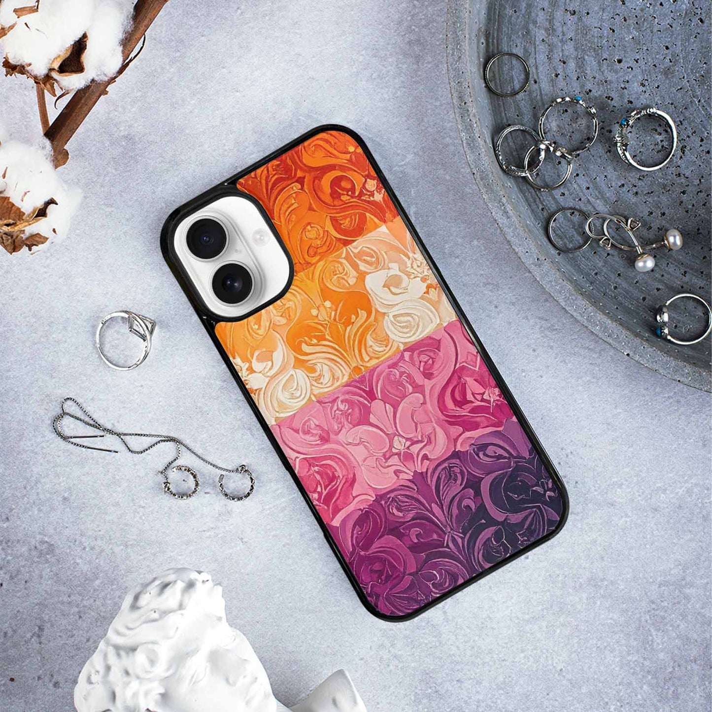 iPhone 16 Plus Case — Lesbian Flag Color Theme Small Rainbow, Customized Protective Case