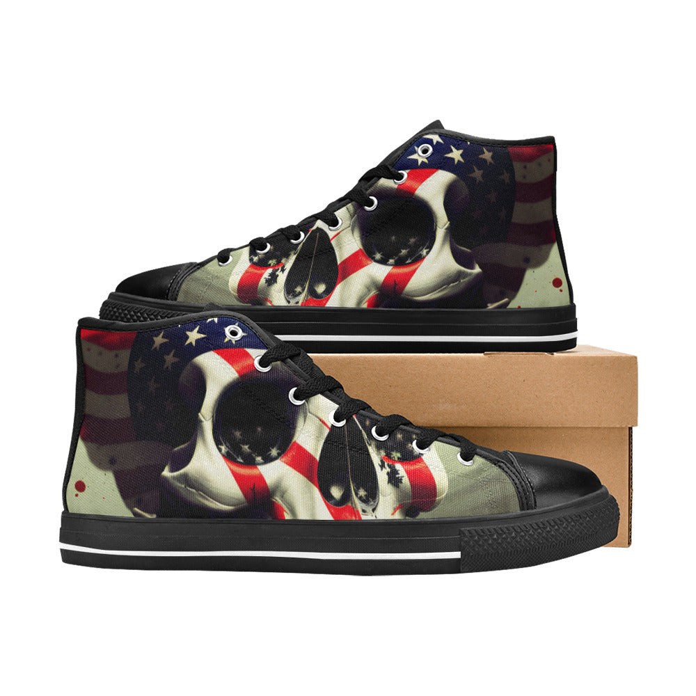 WOMEN'S Patriotic Skull Flag High Top Canvas Dreamcore Custom Shoes