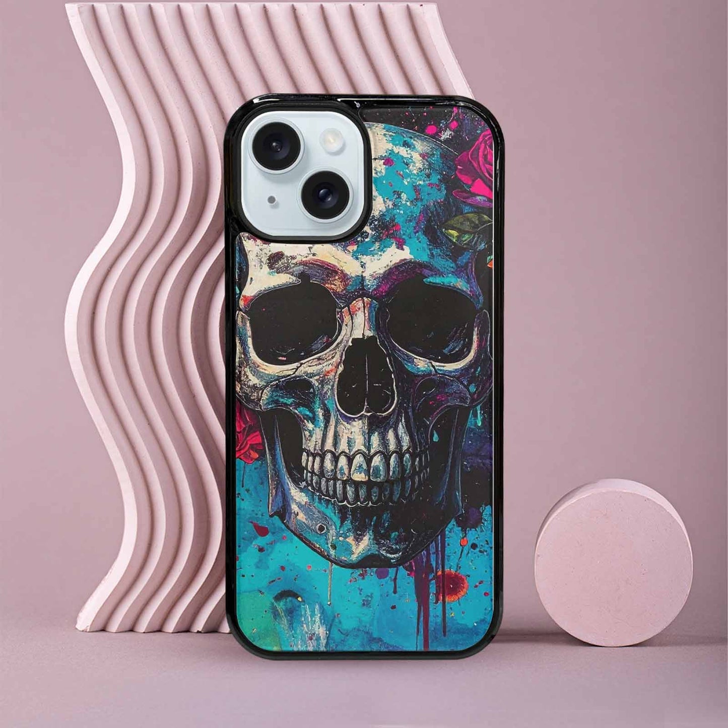 iPhone 15 Case — Skulls Roses Acid Wash Custom, Custom Print Case Cover