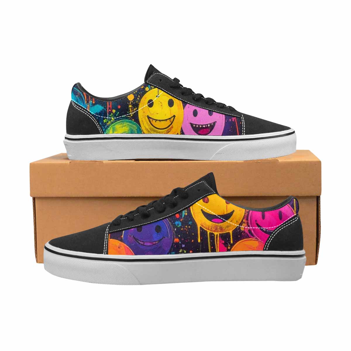 WOMEN'S Smiley Faces Glow Lace-Up Canvas Wallpaper Art Custom Sneakers