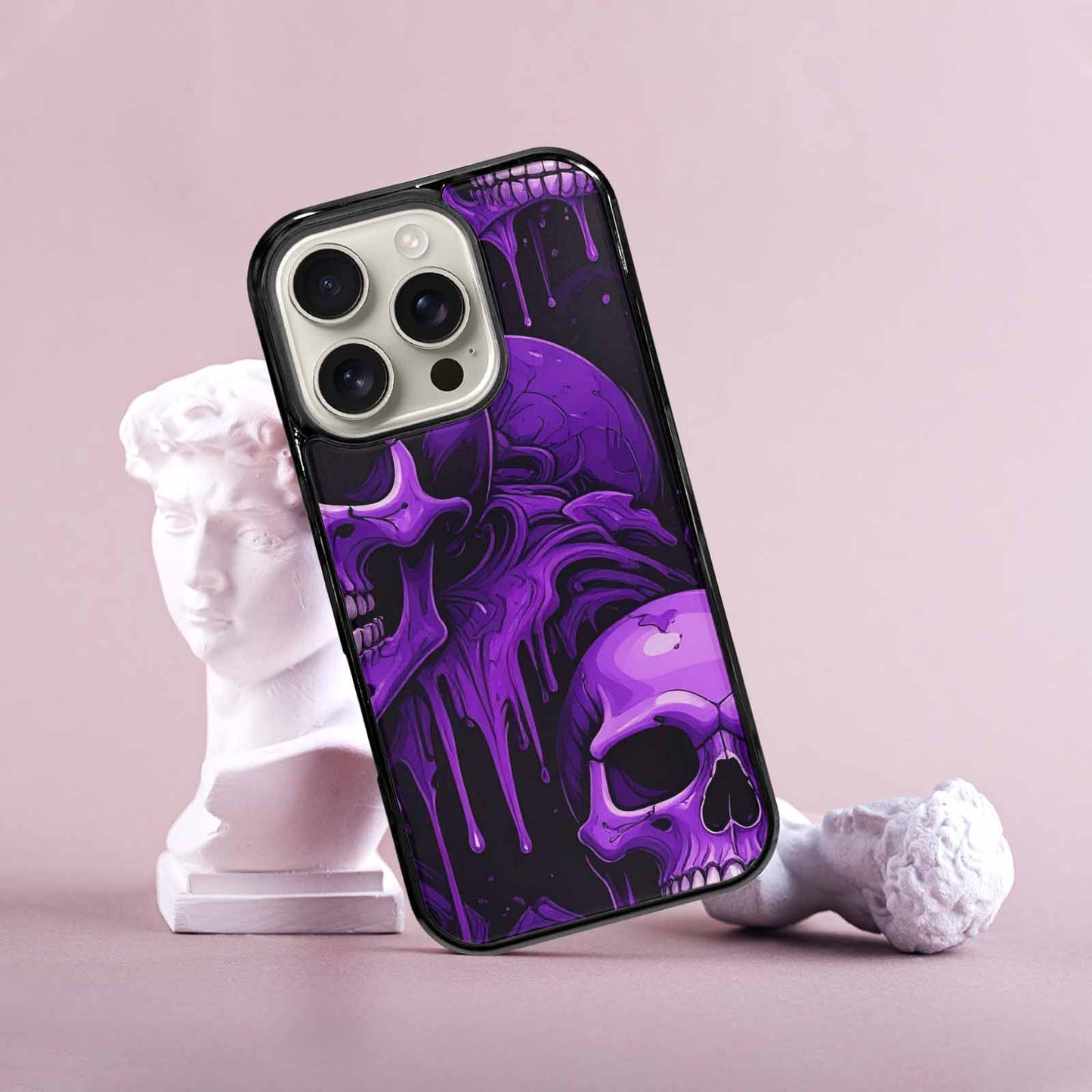 iPhone 16 Pro Case — Monochrome Purple Skeletons Neon Drip Melting, Customized Protective Case