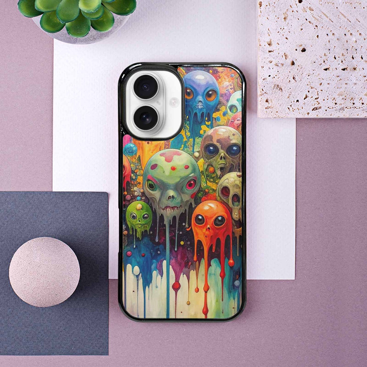iPhone 16 Case — Aliens Camomelting Aliens Patt E6l, Custom Printed Phone Case